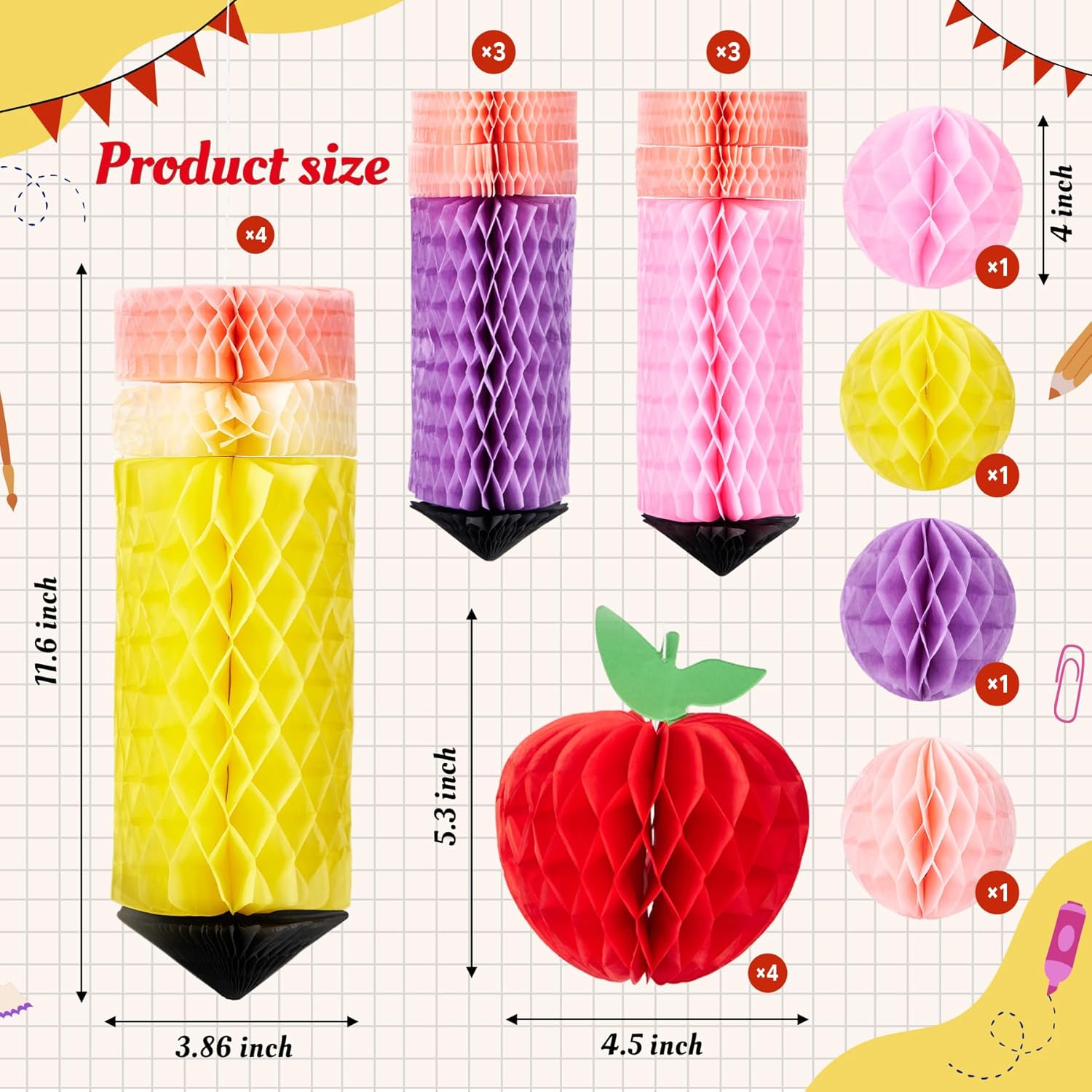 18 Pcs Pencil Apple Hanging Decorations Set