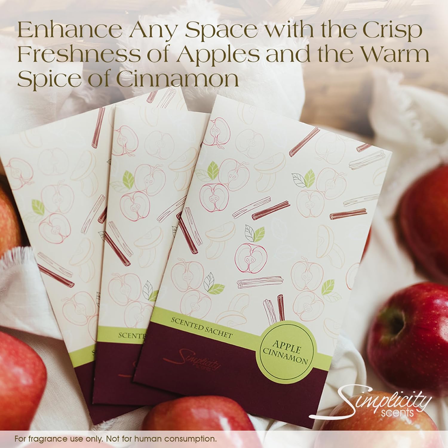 Simplicity Scents Apple Cinnamon Scented Sachets Pack of 3 Fall Winter