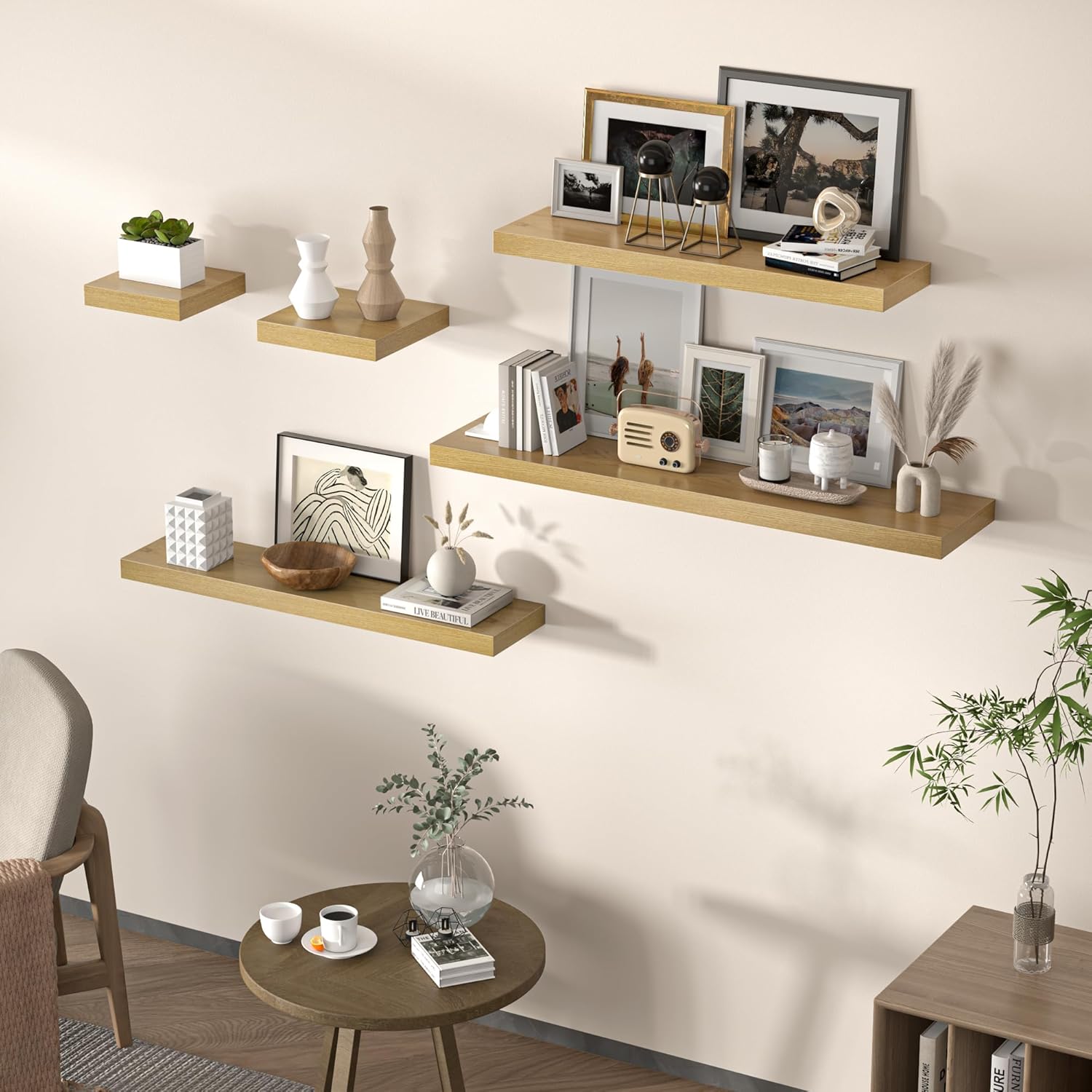 Square Floating Shelves for Wall Set of 4 Oak