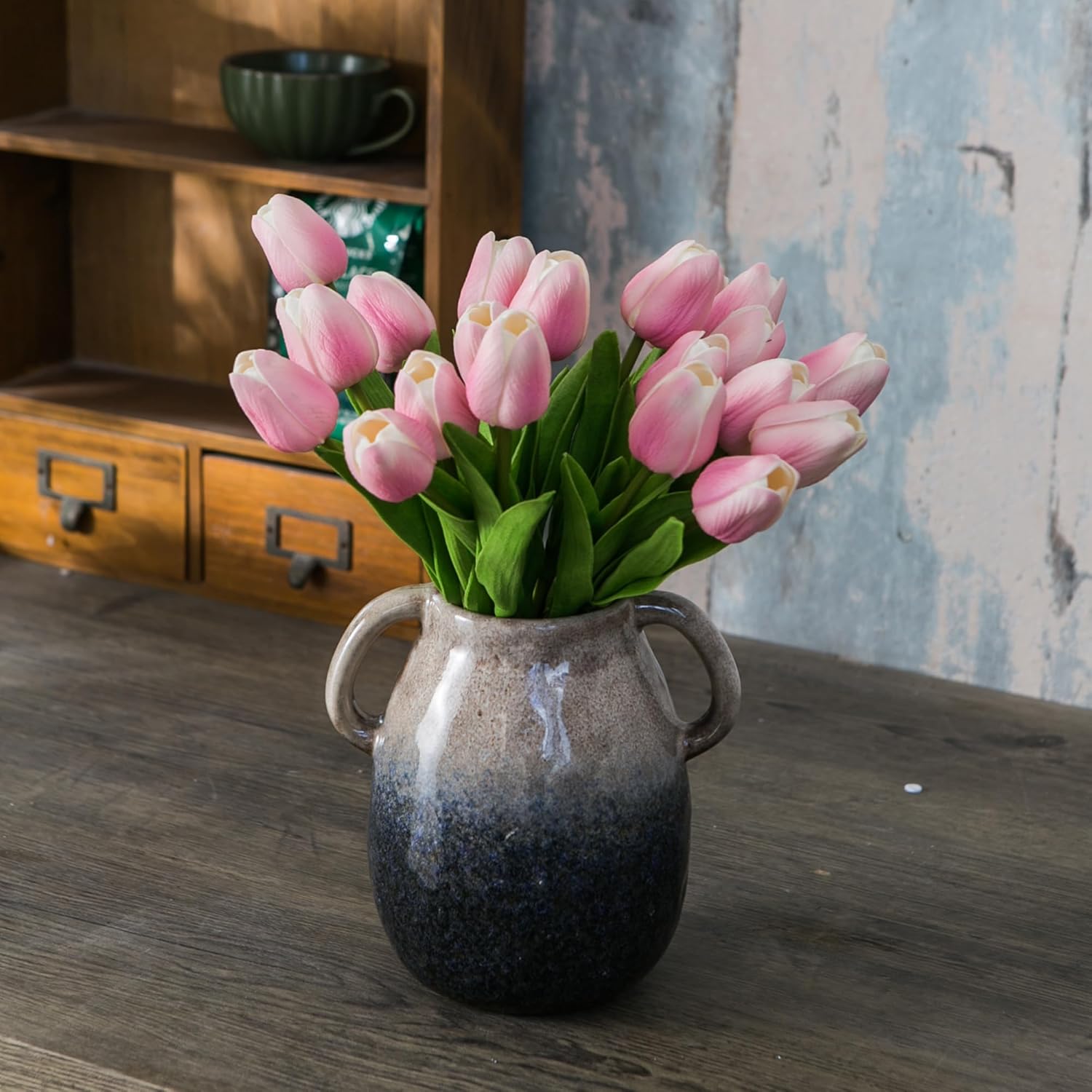 JOJUNO Brown to Blue Gradient Ceramic Vase with Handles