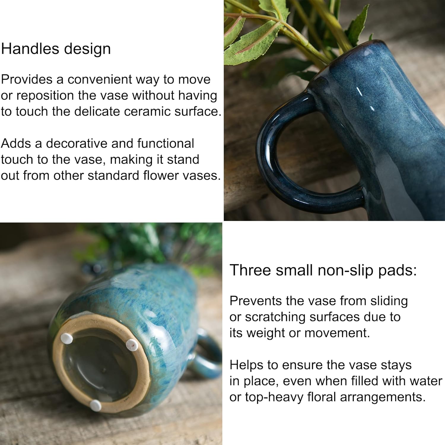 Tanvecle Ceramic Vase Set of 2 Blue Glazed