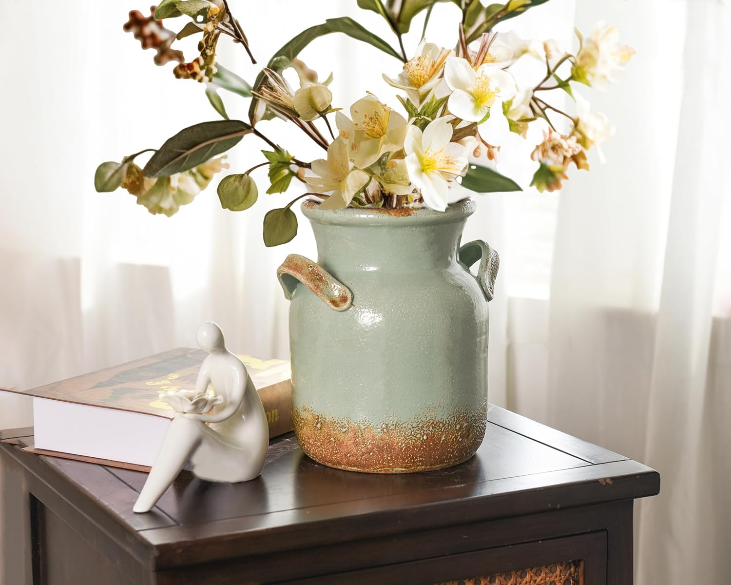 Quoowiit Ceramic Rustic Farmhouse Vase 8 Inches Tall