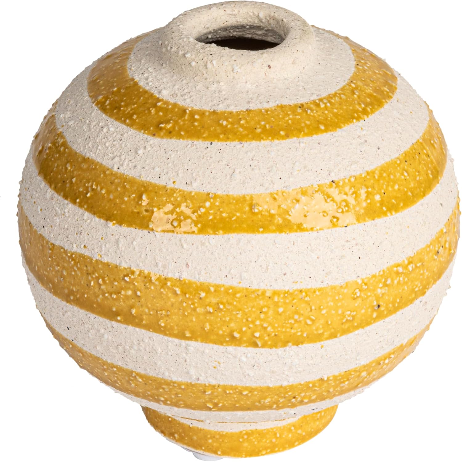 Creative Co Op Striped Stoneware Vase with Sphere Shape and Footed Base