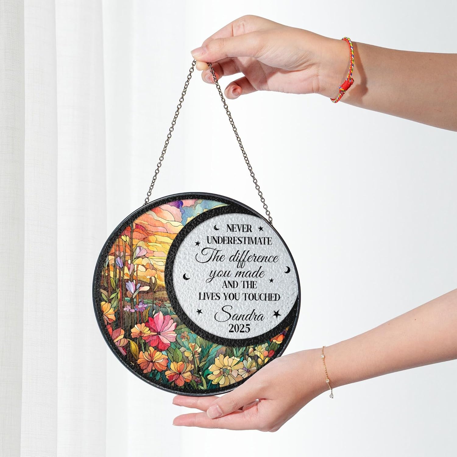Personalized Retirement Sun Catcher with Name and Floral Design