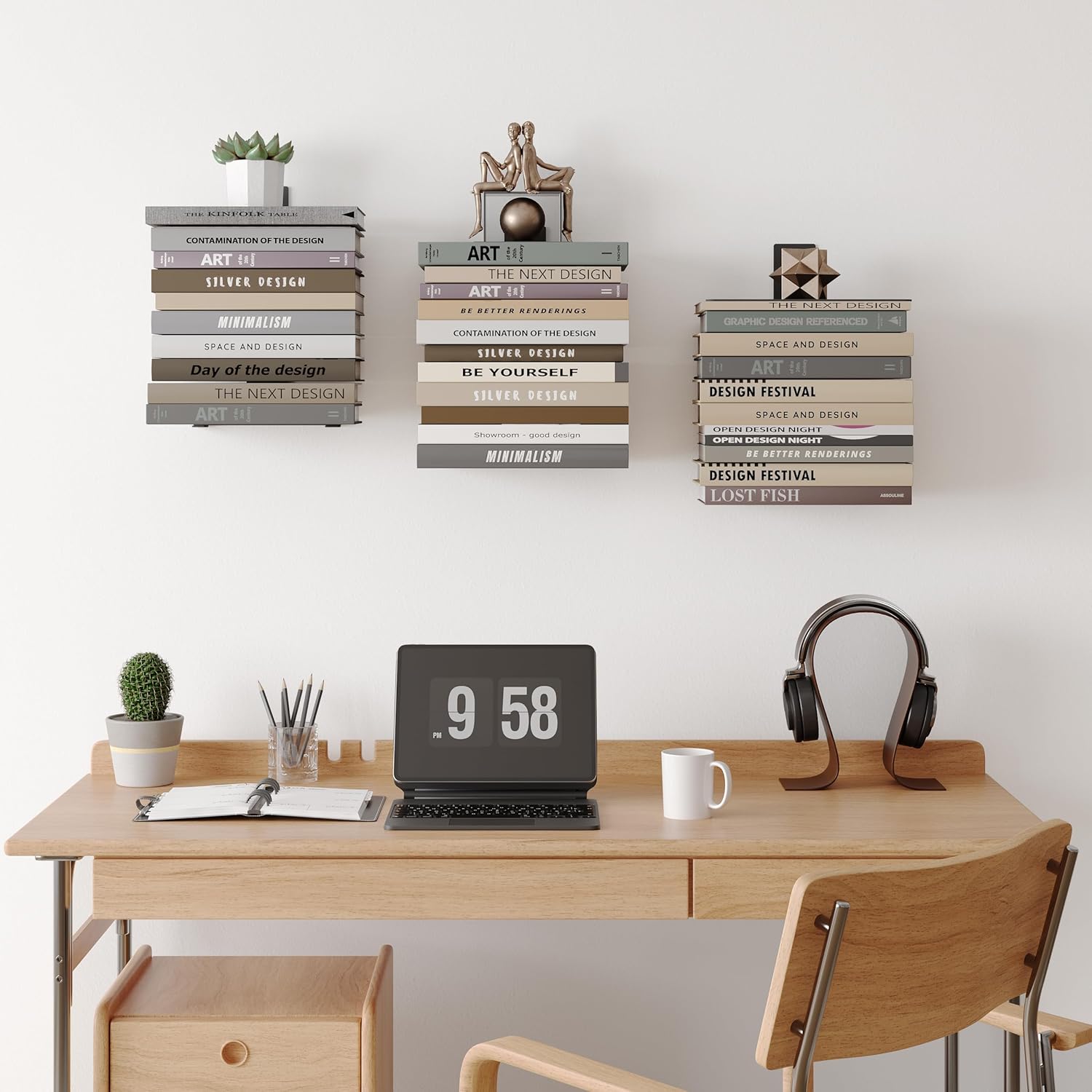 Wawocs Floating Book Shelves 4 Tier 2 Pack Black