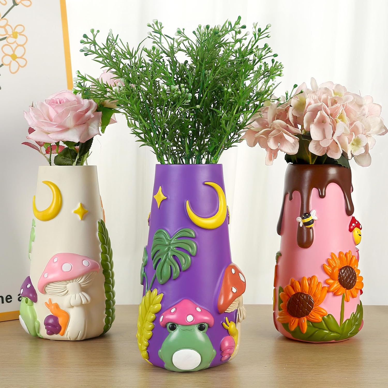 GUGUGO Cute Frog Garden Vase 8 Inch Purple Back