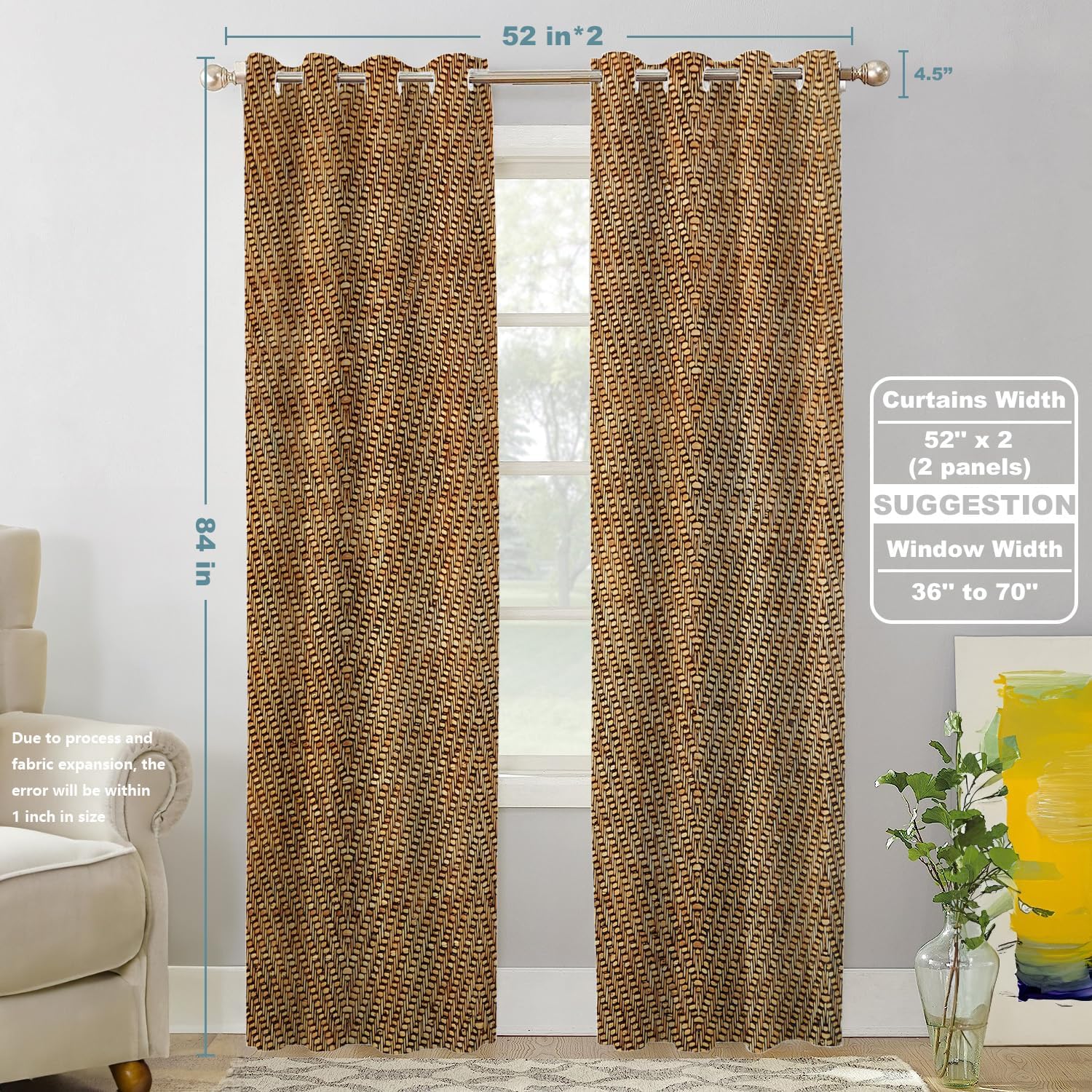 Shrahala Bamboo Rustic Tan Blackout Curtains 2 Panels 52x84