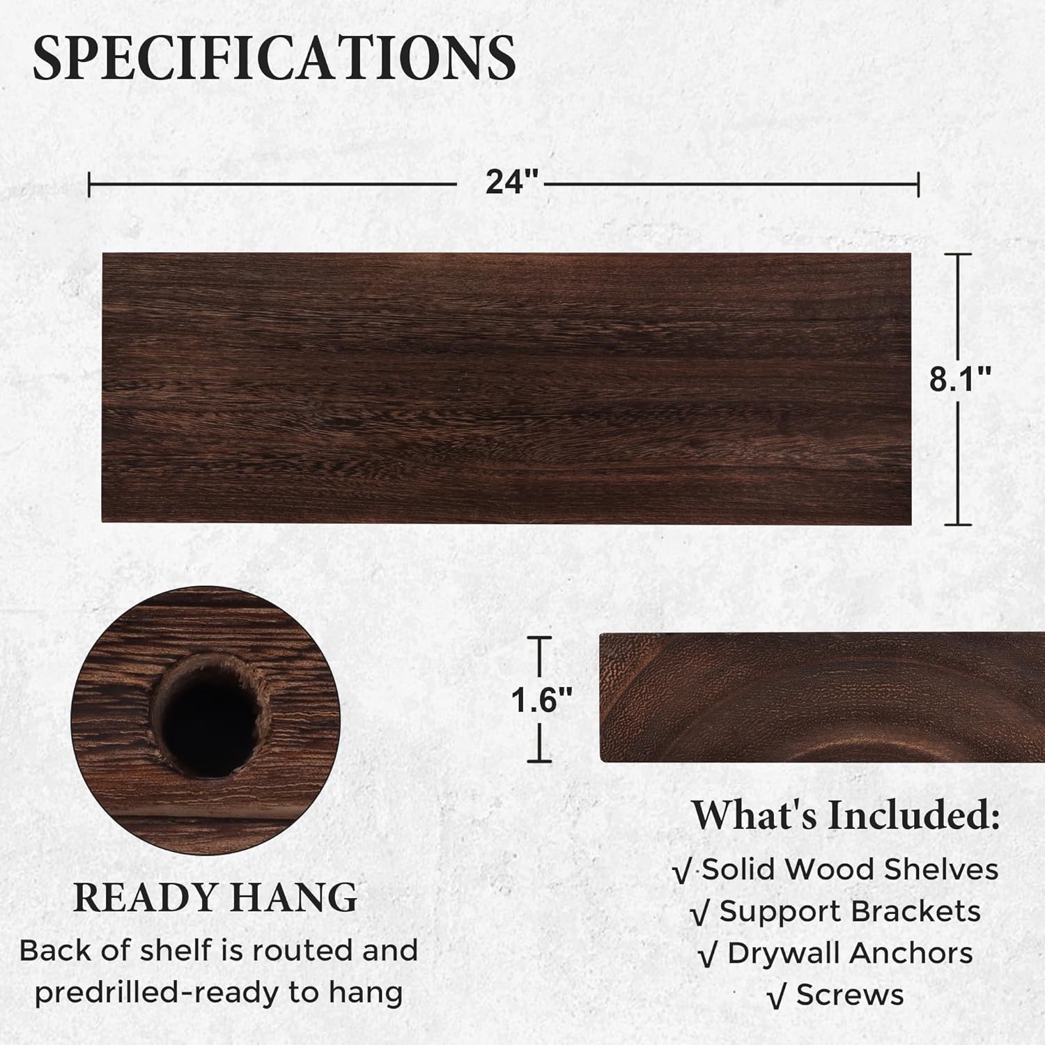 Axeman Floating Shelves 2 Pack 8 Inch Deep Rustic Brown Wood Wall Shelves for Storage and Display