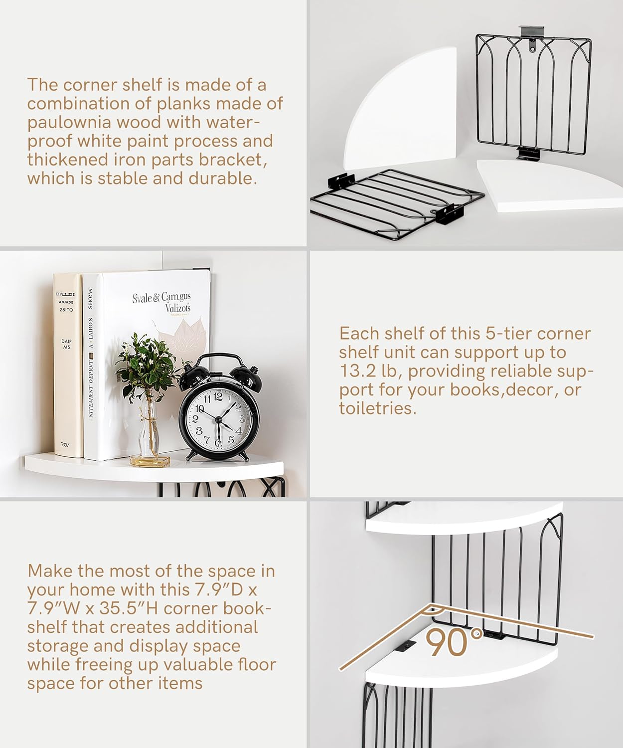 Modern 5-Tier White Corner Floating Shelf Wall Mount