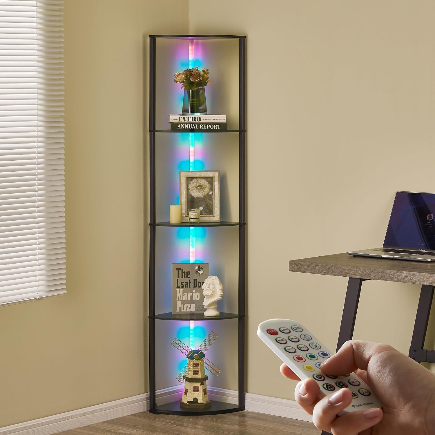 Woodronic 5-Tiered Corner Shelf with LED Light