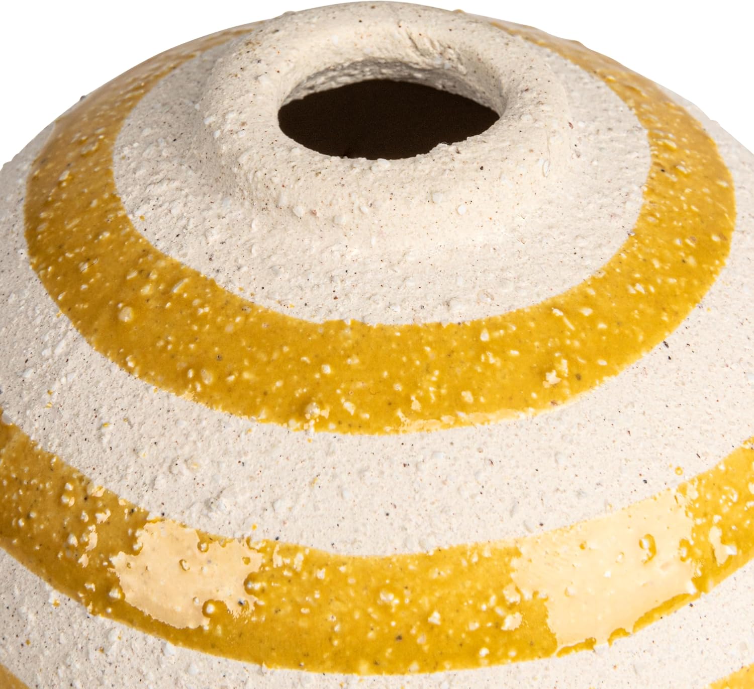 Creative Co Op Striped Stoneware Vase with Sphere Shape and Footed Base