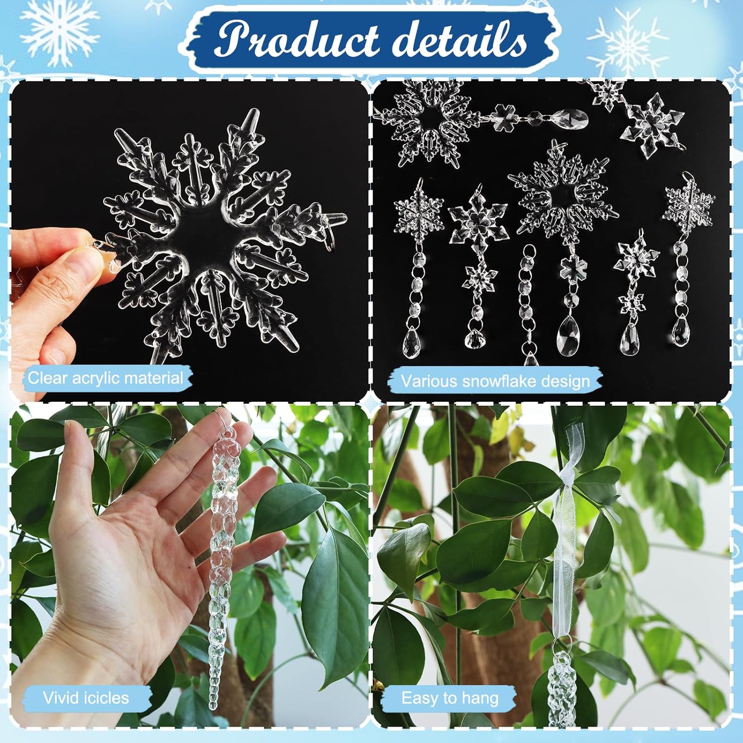 20 Pack Crystal Christmas Ornaments for Tree Decorations