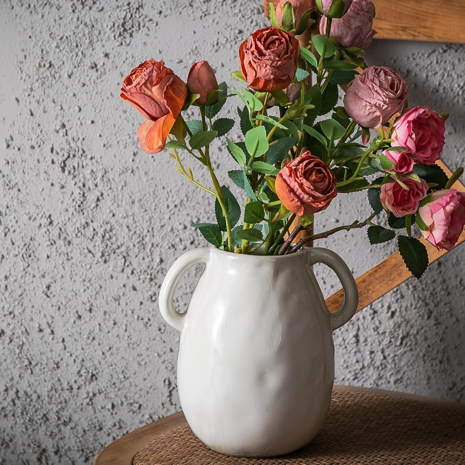 Kimdio White Ceramic Vase with Two Handles