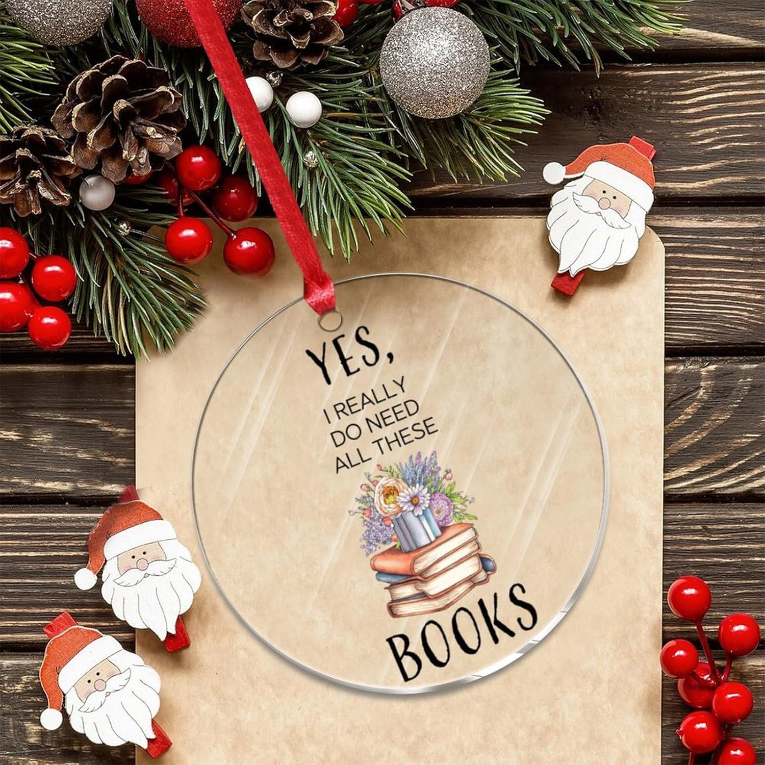 3 Inch Acrylic Christmas Ornaments 2024 Bookish Decorative Hanging Baubles