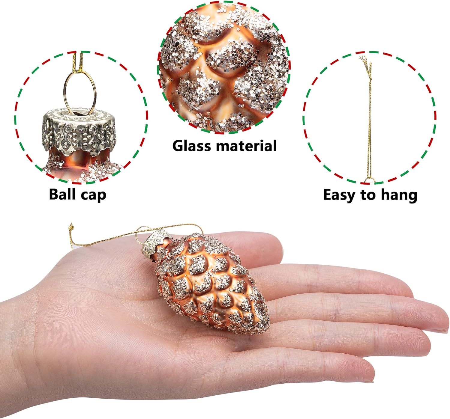 Watayo 12 Pcs Christmas Pinecone Glass Ornaments