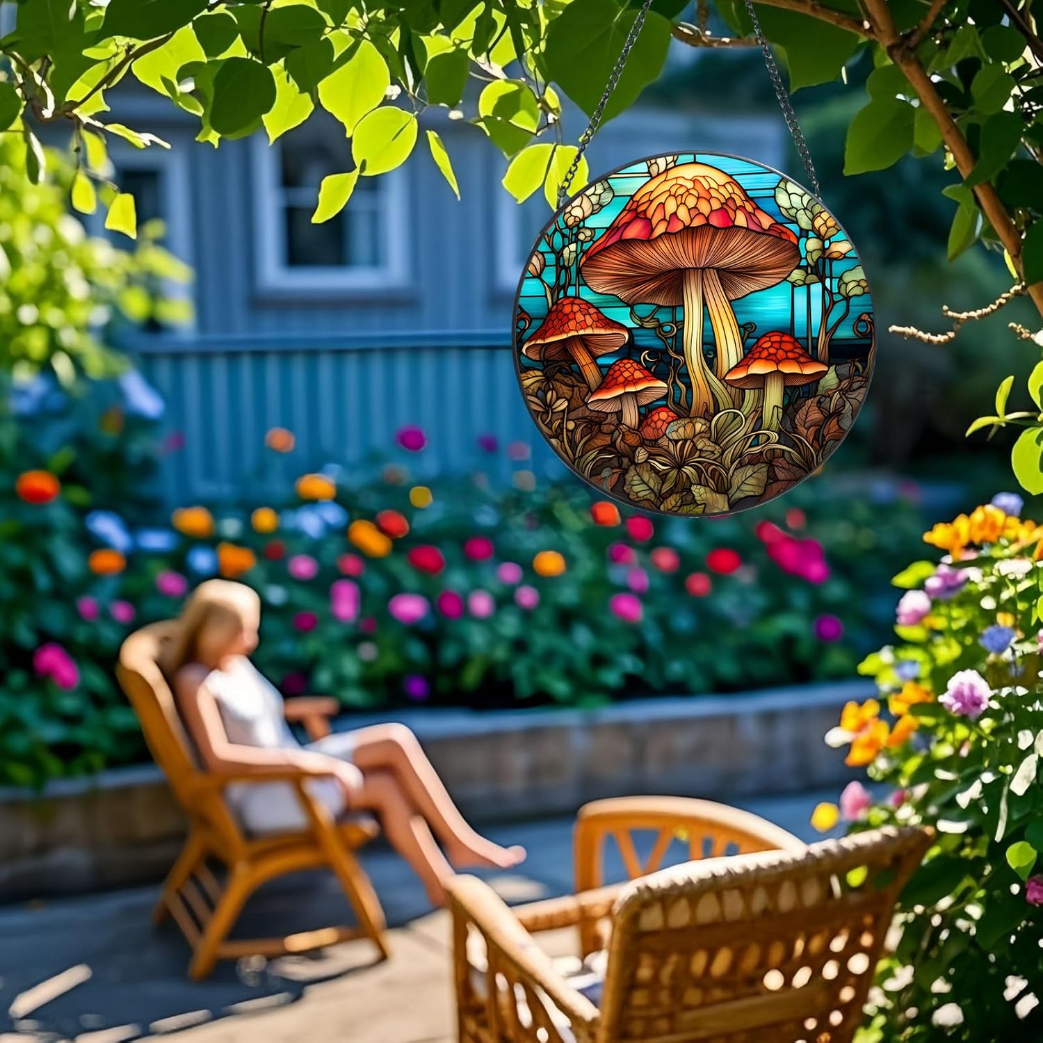 Stained Glass Window Hanging Suncatcher - Mushroom Design