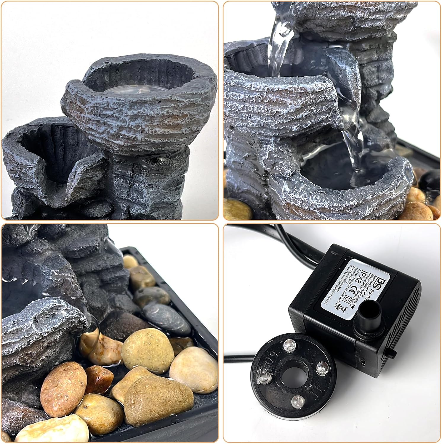 Tabletop Fountain with LED Light and 3-Tier Waterfall