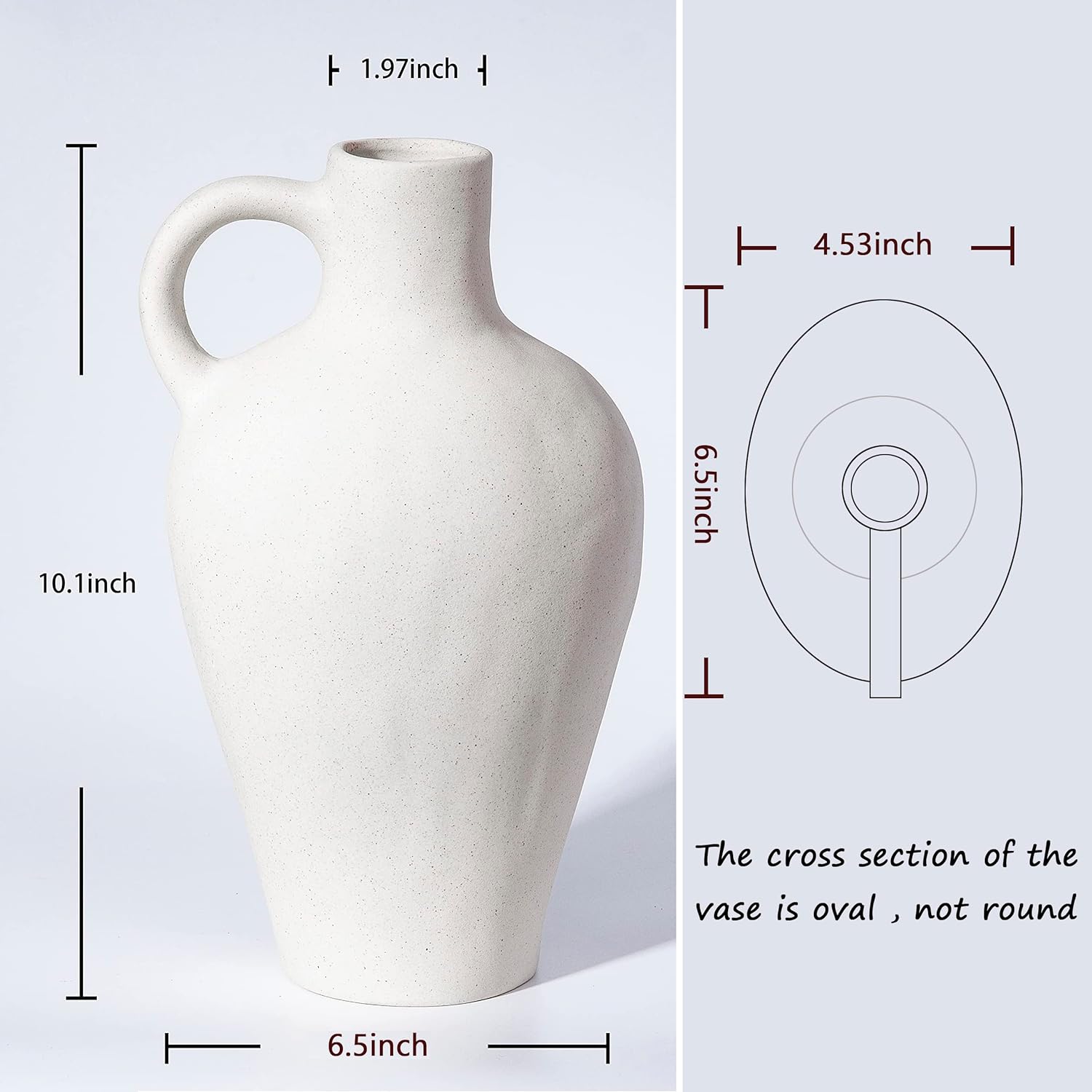 Blossome Antique Ceramic White Vase with Handle 10 Inches