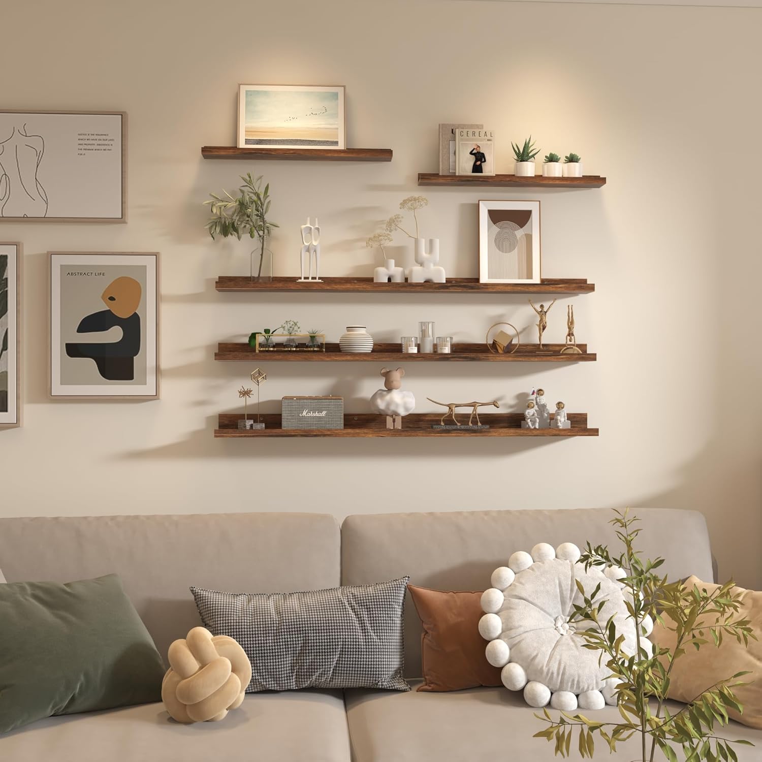 Giftgarden 47 Inch Floating Shelves Set of 5 Rustic Wood
