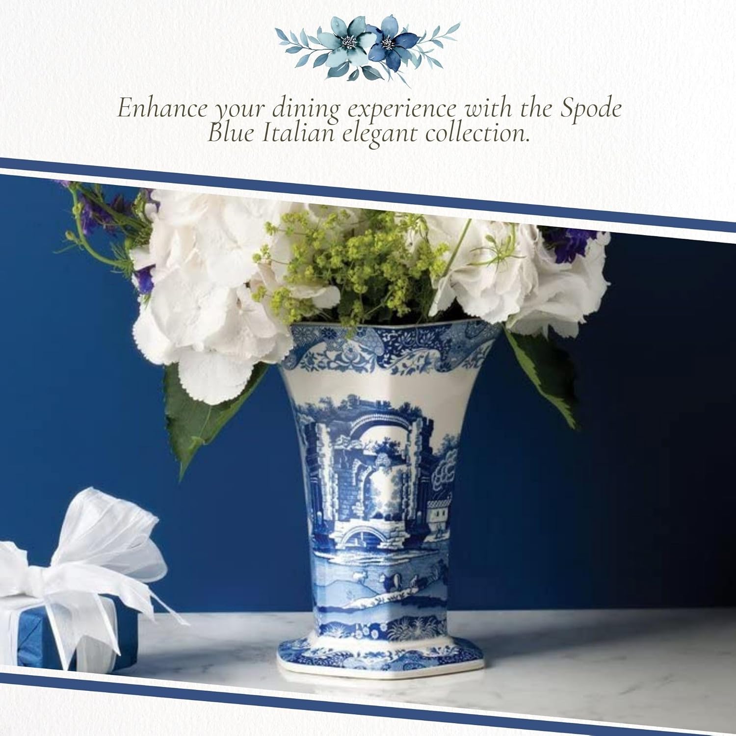 Spode Blue Italian Hexagonal Vase 105 Inch Porcelain Decorative Accent