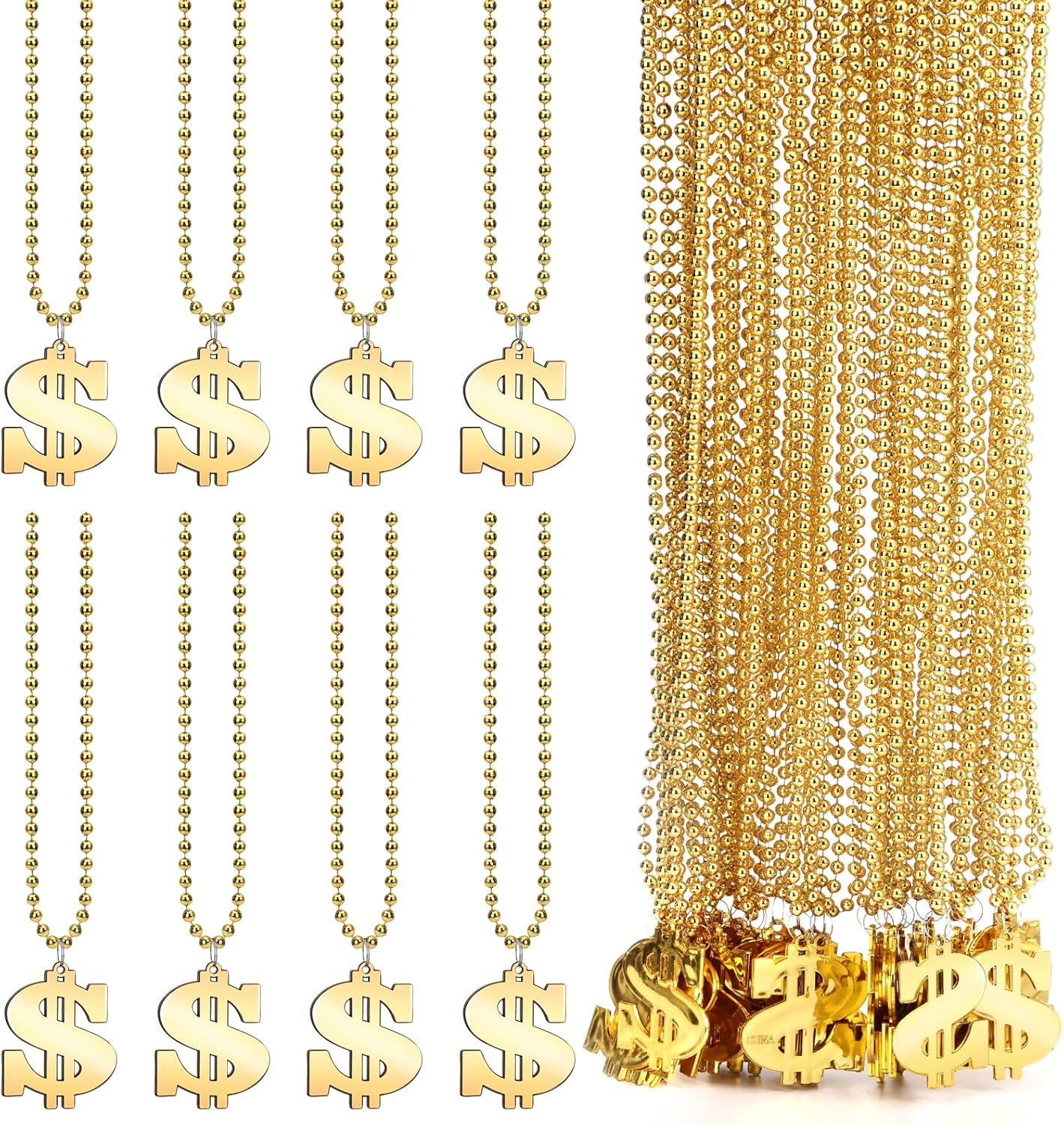 Draupnir 36Pcs Dollar Sign Necklaces for Mardi Gras and Hip Hop Events