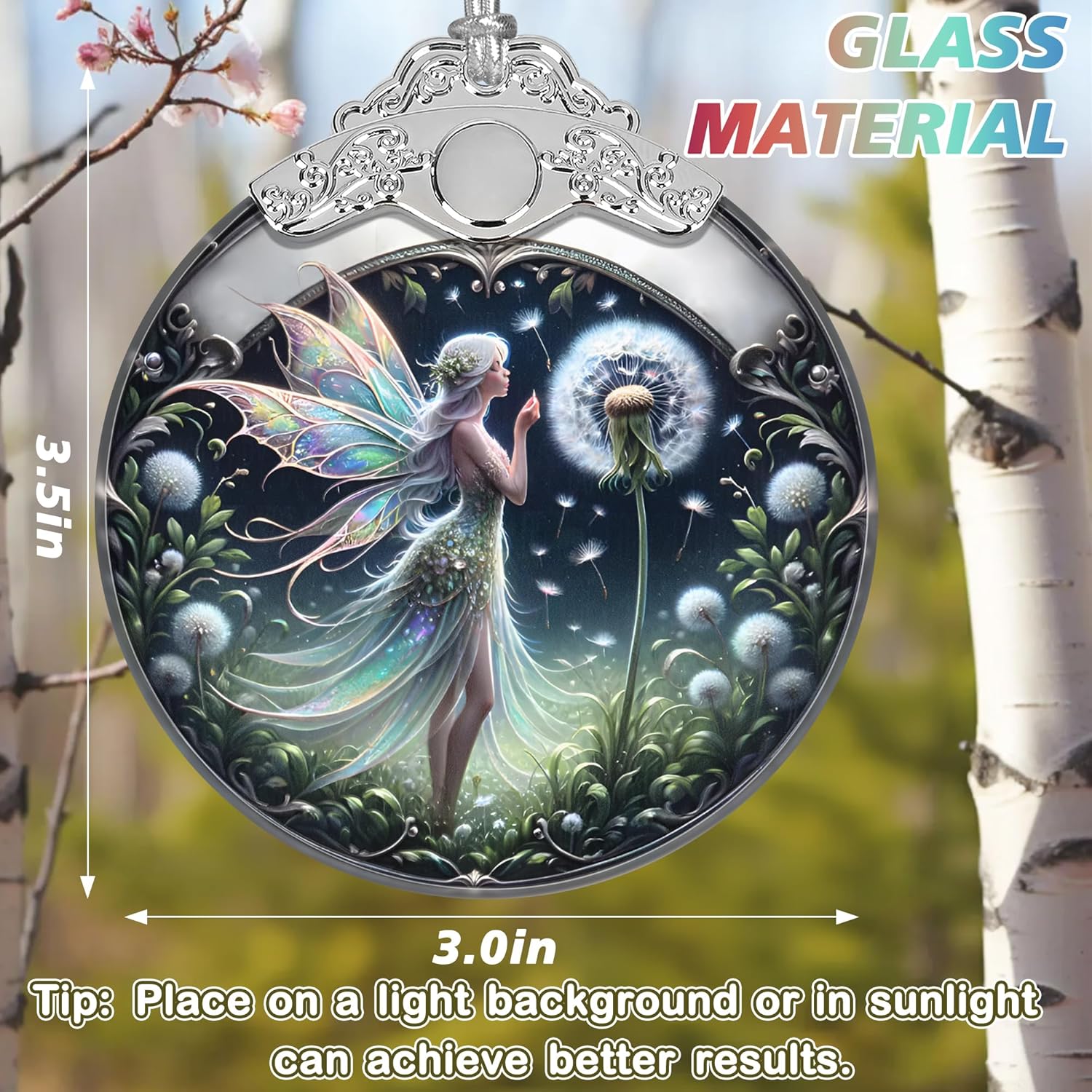 Stained Glass Dandelion Fairy Christmas Ornament