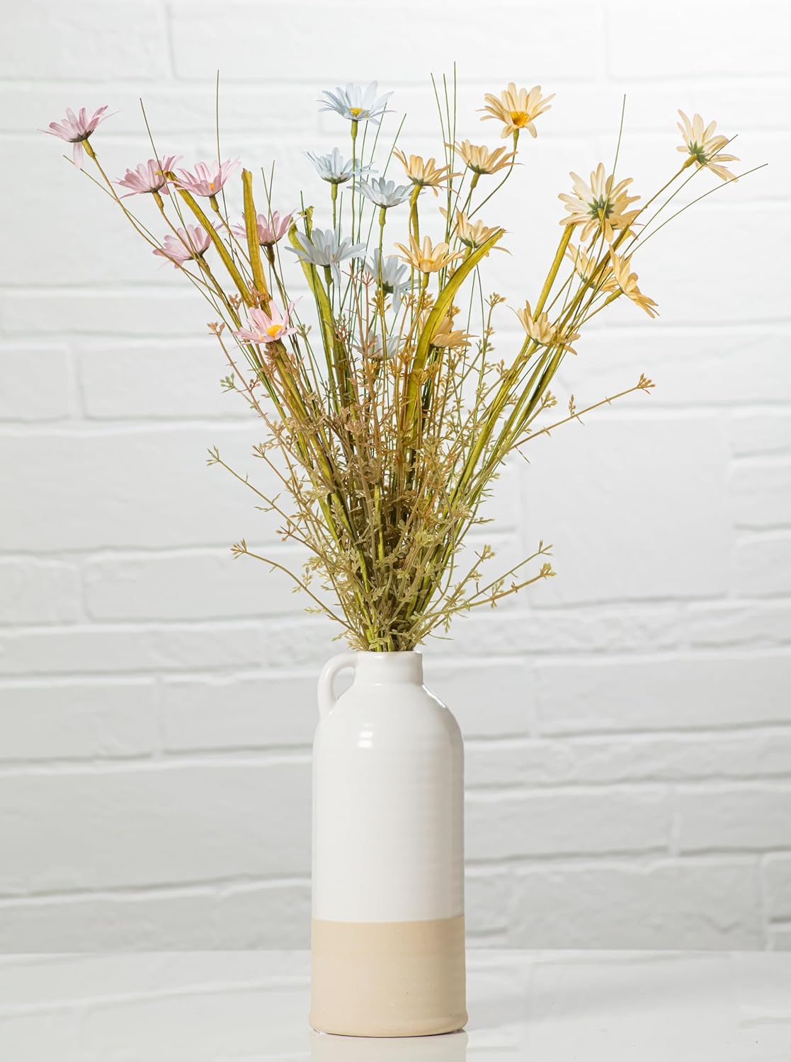 Abbott Collection White and Natural Shiny Matte Vase with Handle Medium