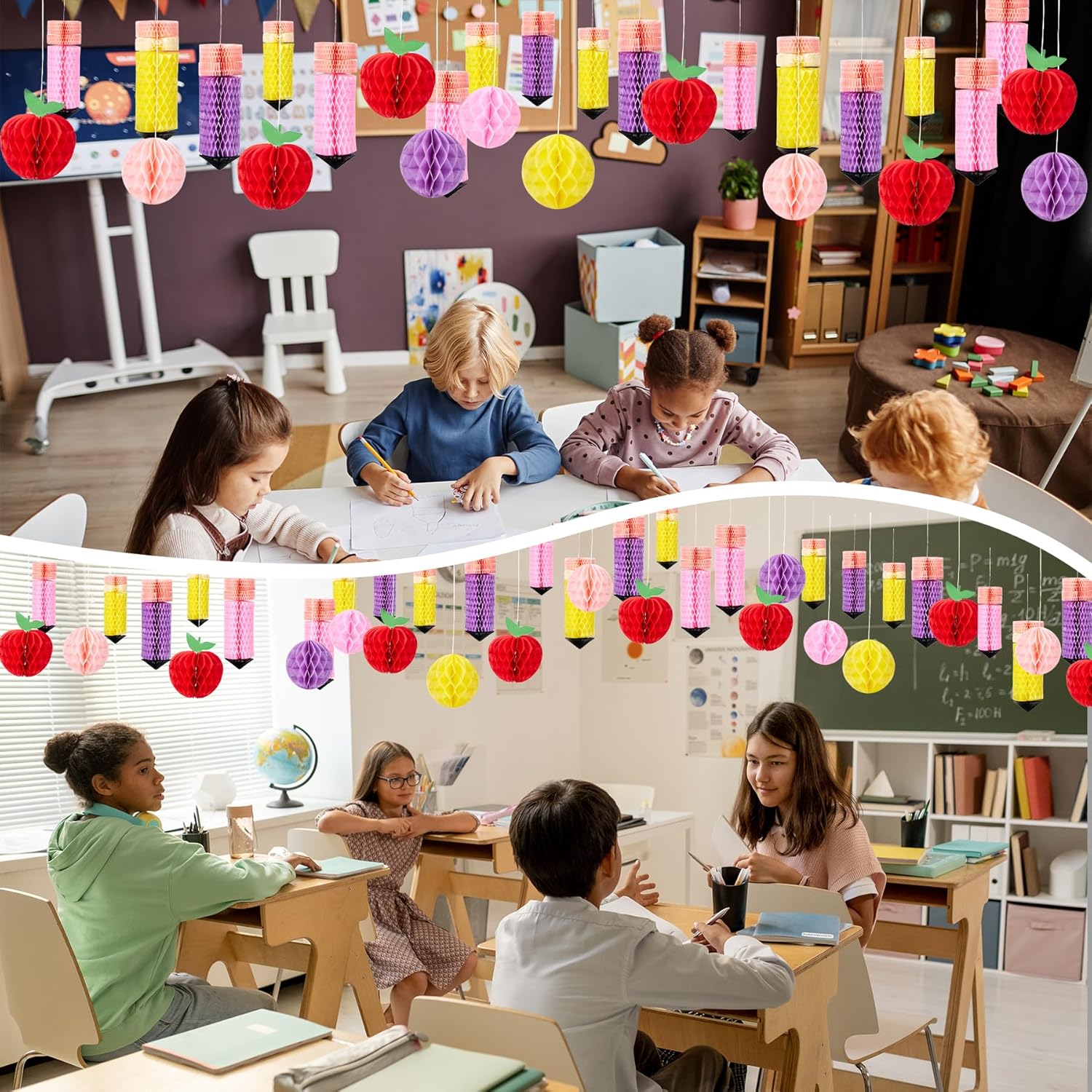 18 Pcs Pencil Apple Hanging Decorations Set