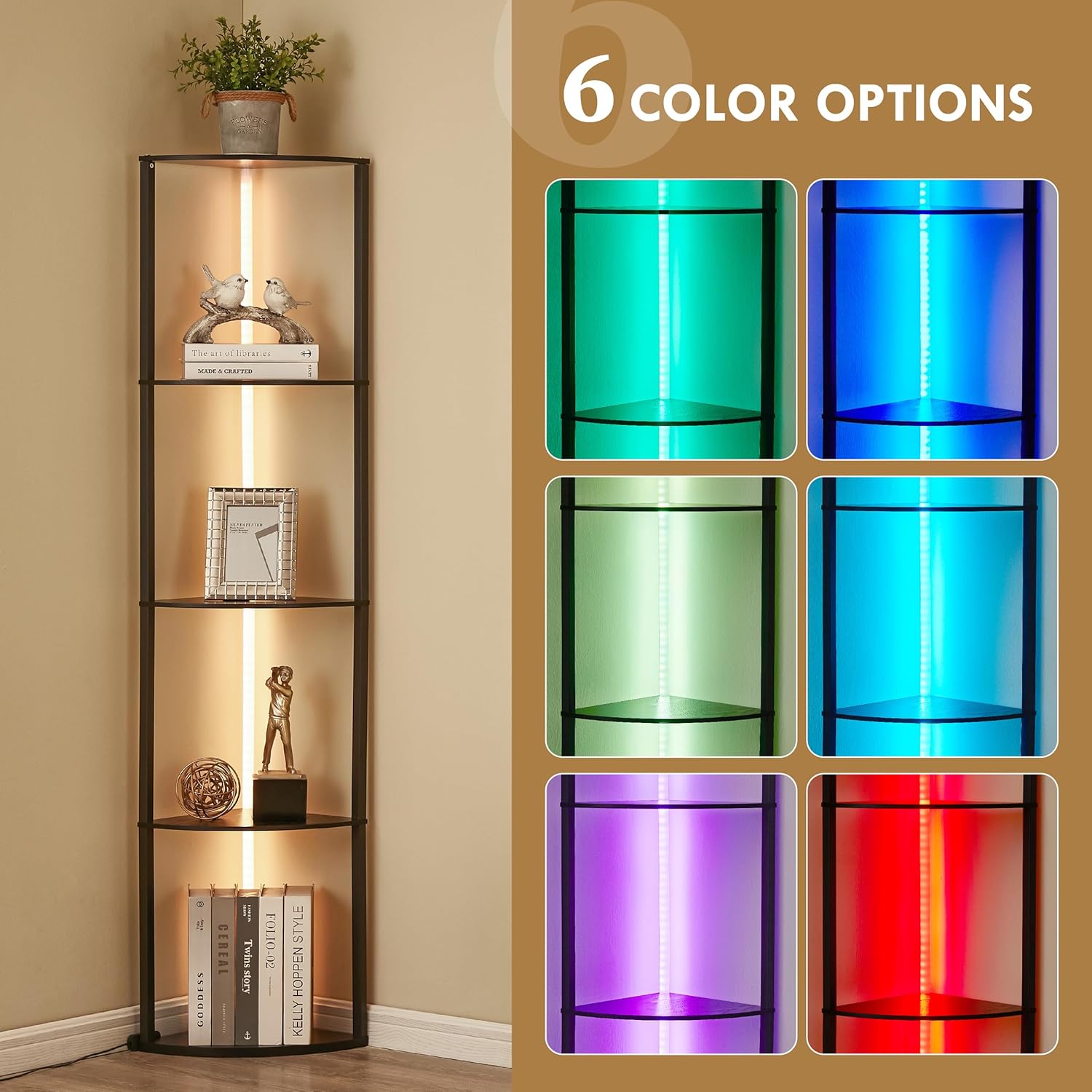 Woodronic 5-Tiered Corner Shelf with LED Light