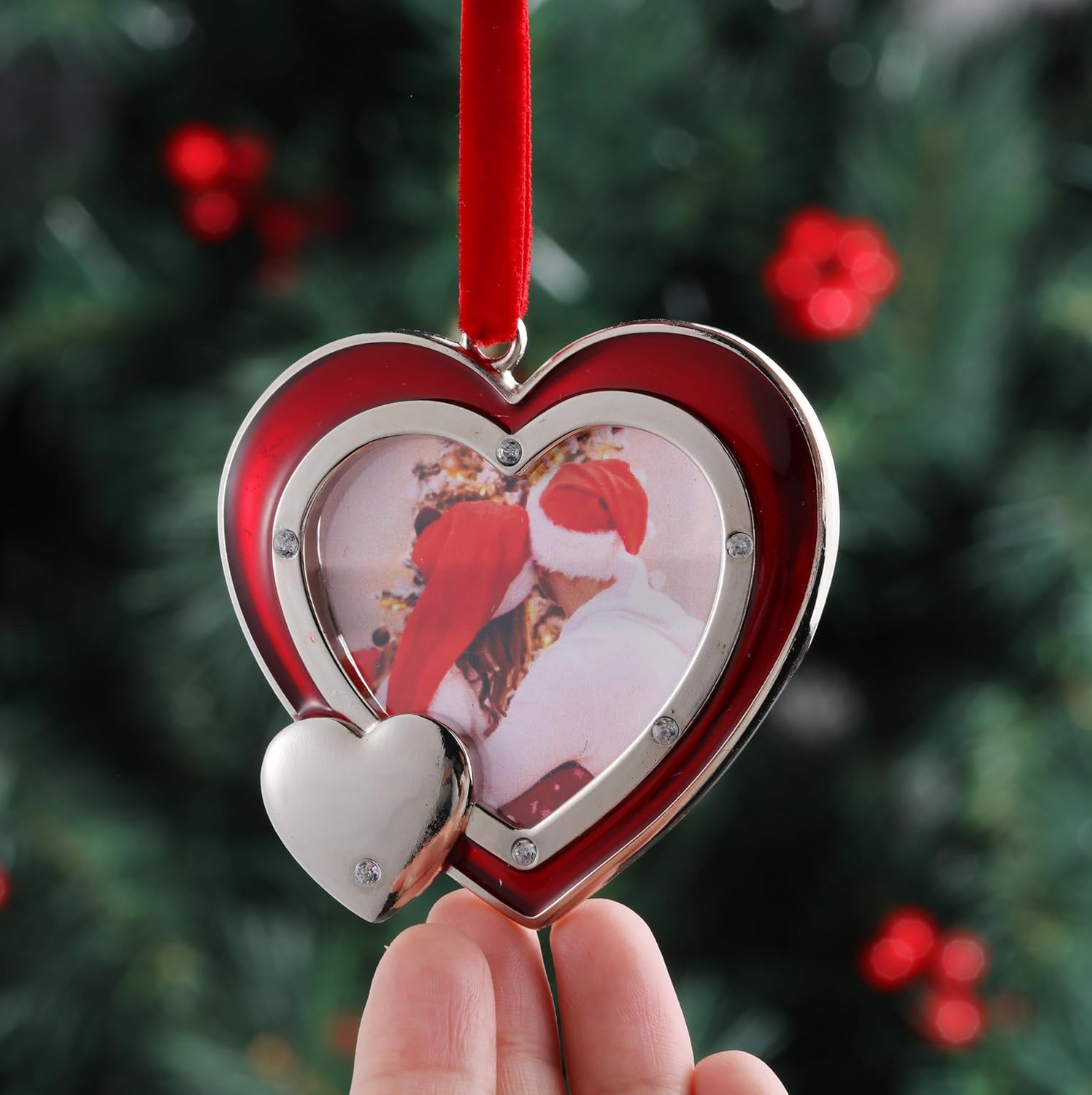 1 Set Heart Christmas Ornaments Metal Hanging Decorations for Tree