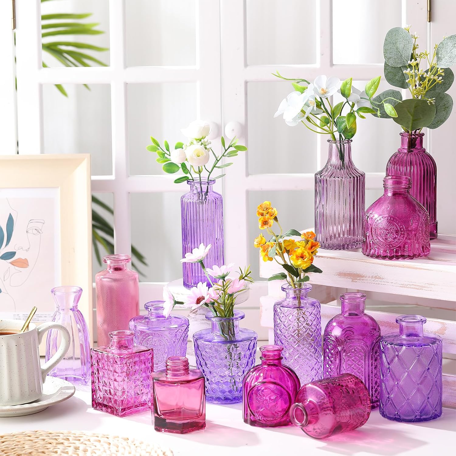 Yaomiao 30 Pcs Colorful Vintage Glass Vases Set