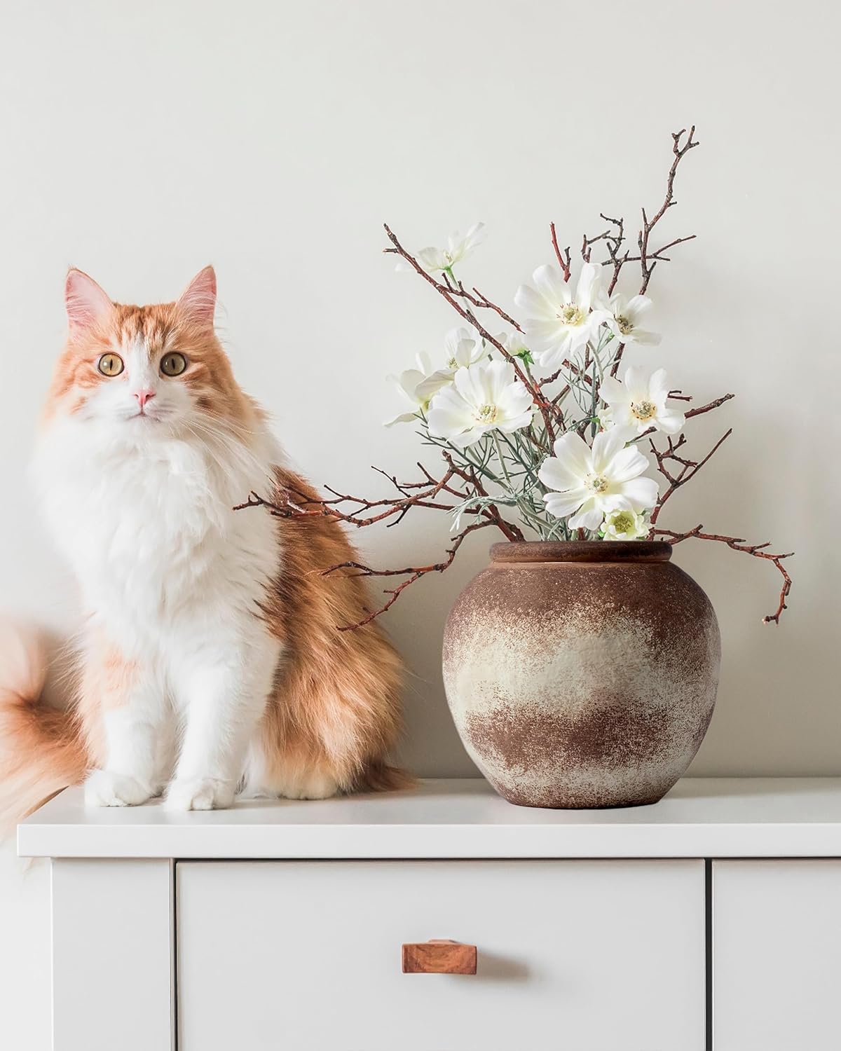 UPWOIGH Brown Circular Rustic Ceramic Flower Vase