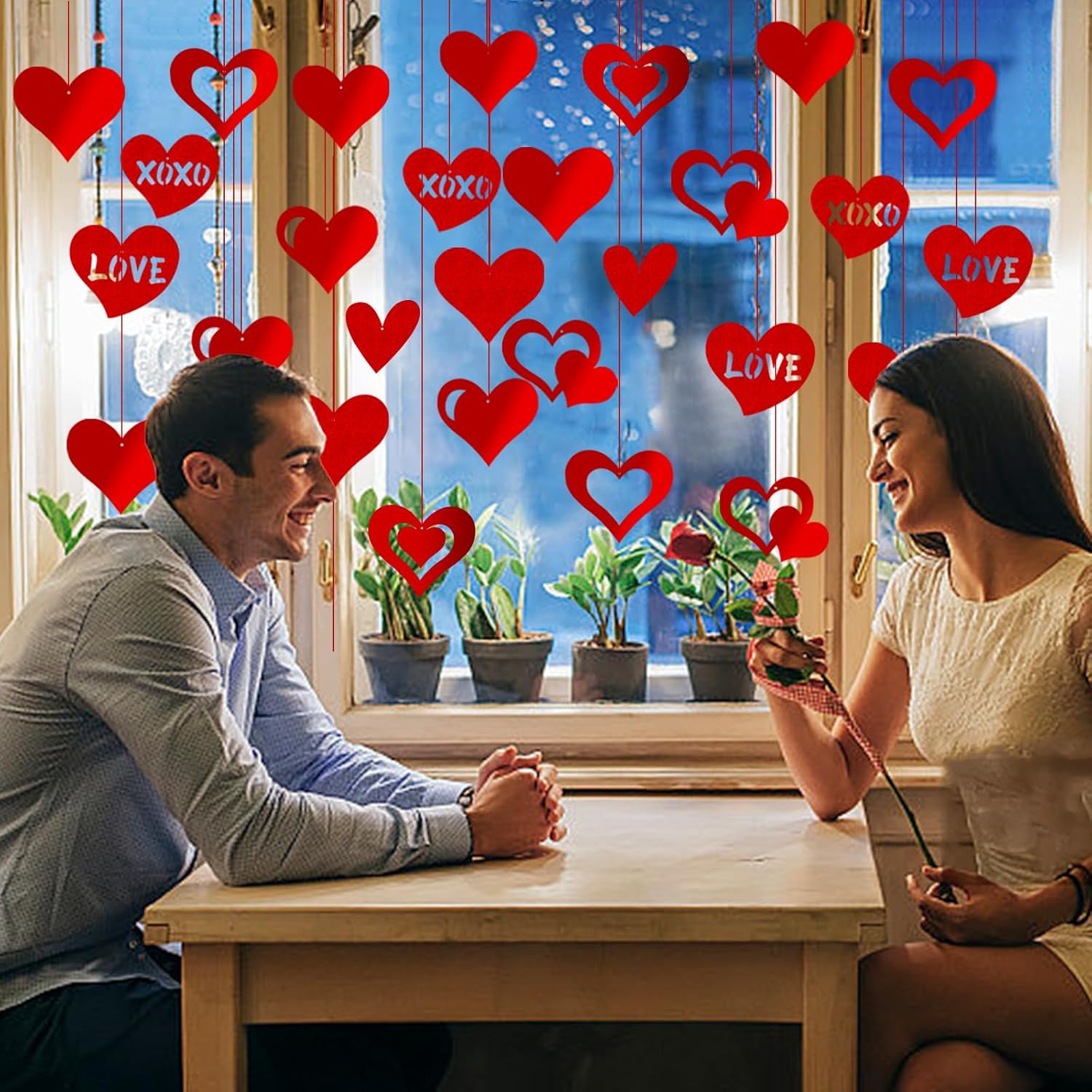 Red Glitter Heart Hanging Decorations 30 Pcs Foil Valentine Set