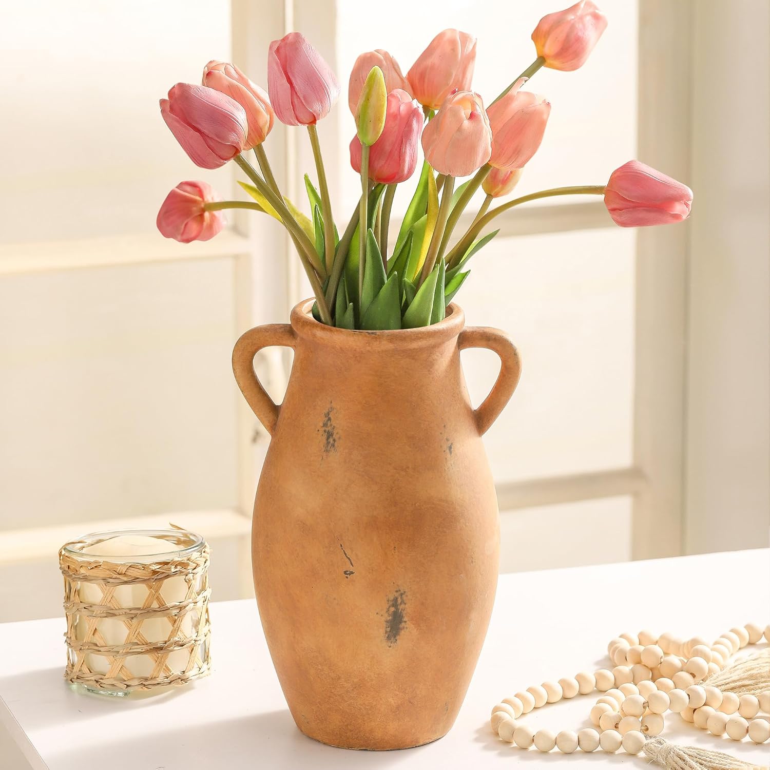 113 Inch Large Ceramic Flower Vase with Handles
