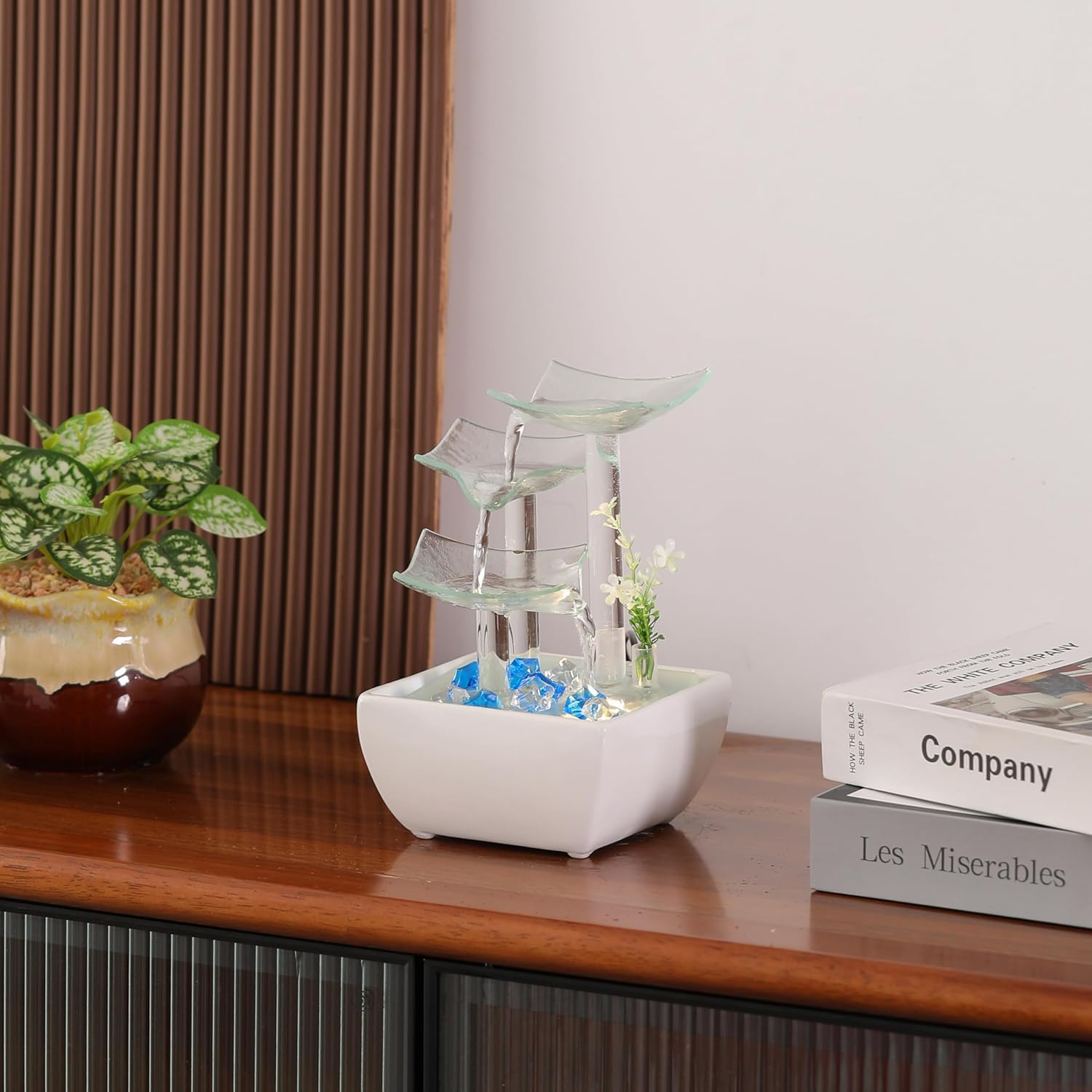Ceramic Glass Tabletop Fountain for Indoor Home Decor