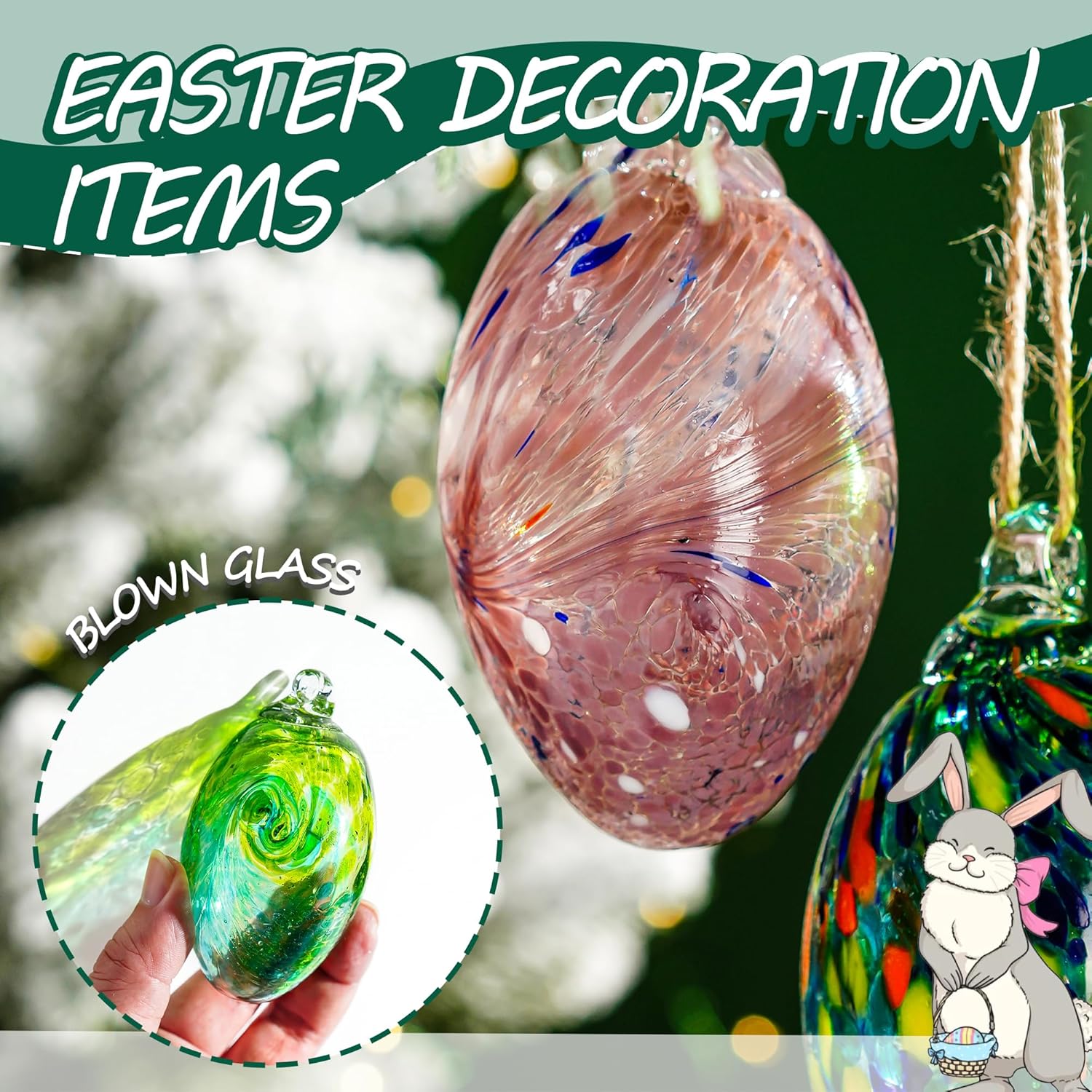 6PCS Colorful Blown Glass Egg Hanging Ornaments