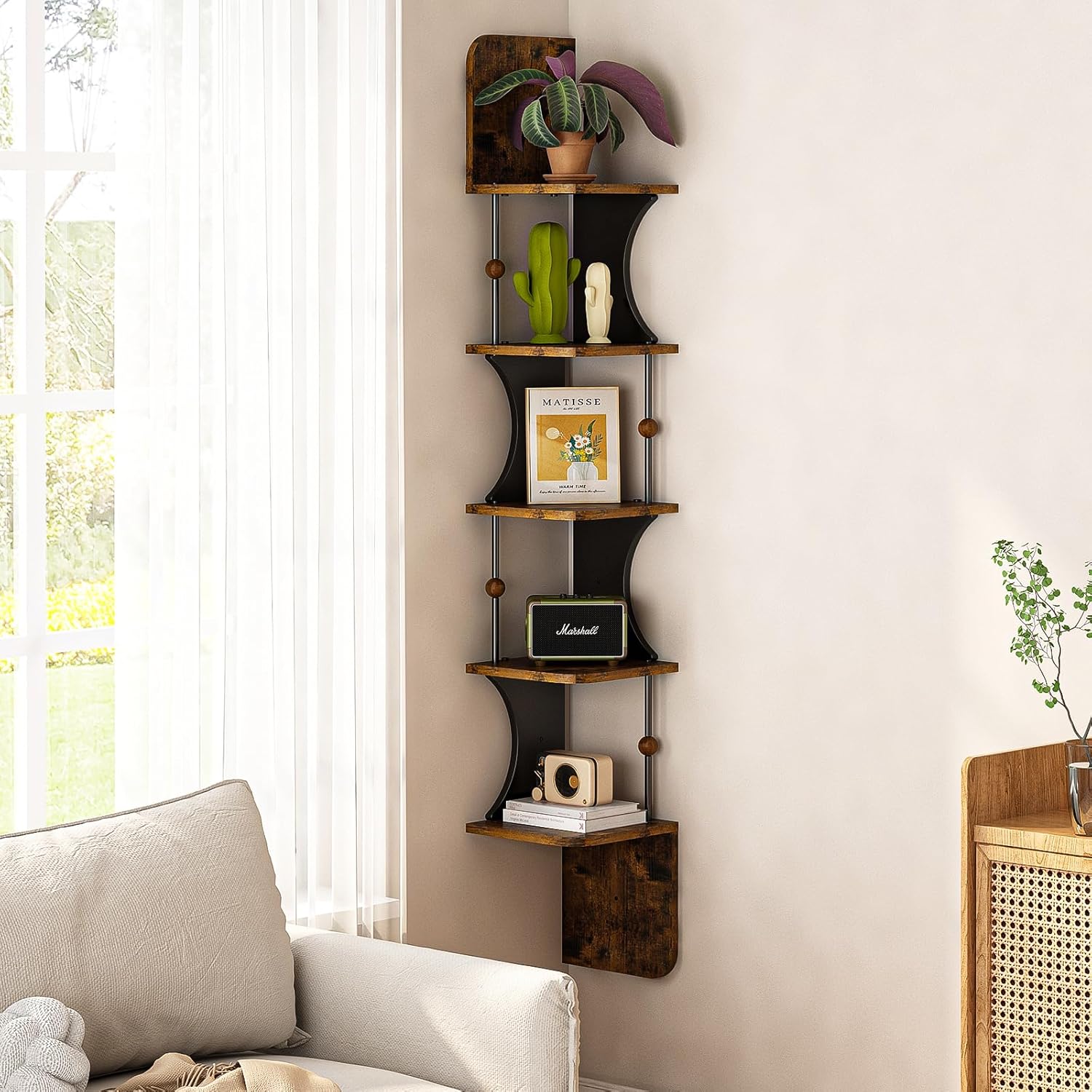 Wisdom Star 5-Tier Corner Shelf Wall-Mounted Rustic Design