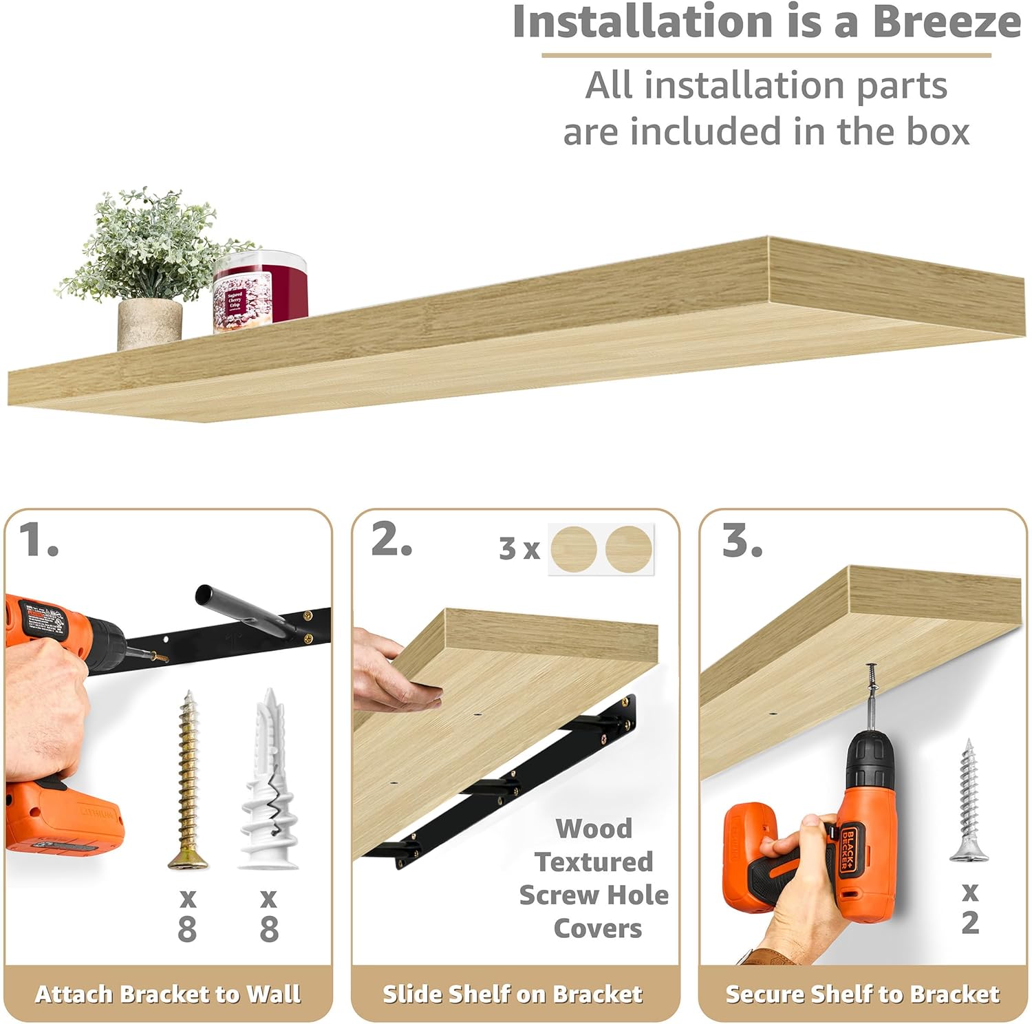 Sorbus Floating Shelves 48 Inch Maple Wood 2 Pack