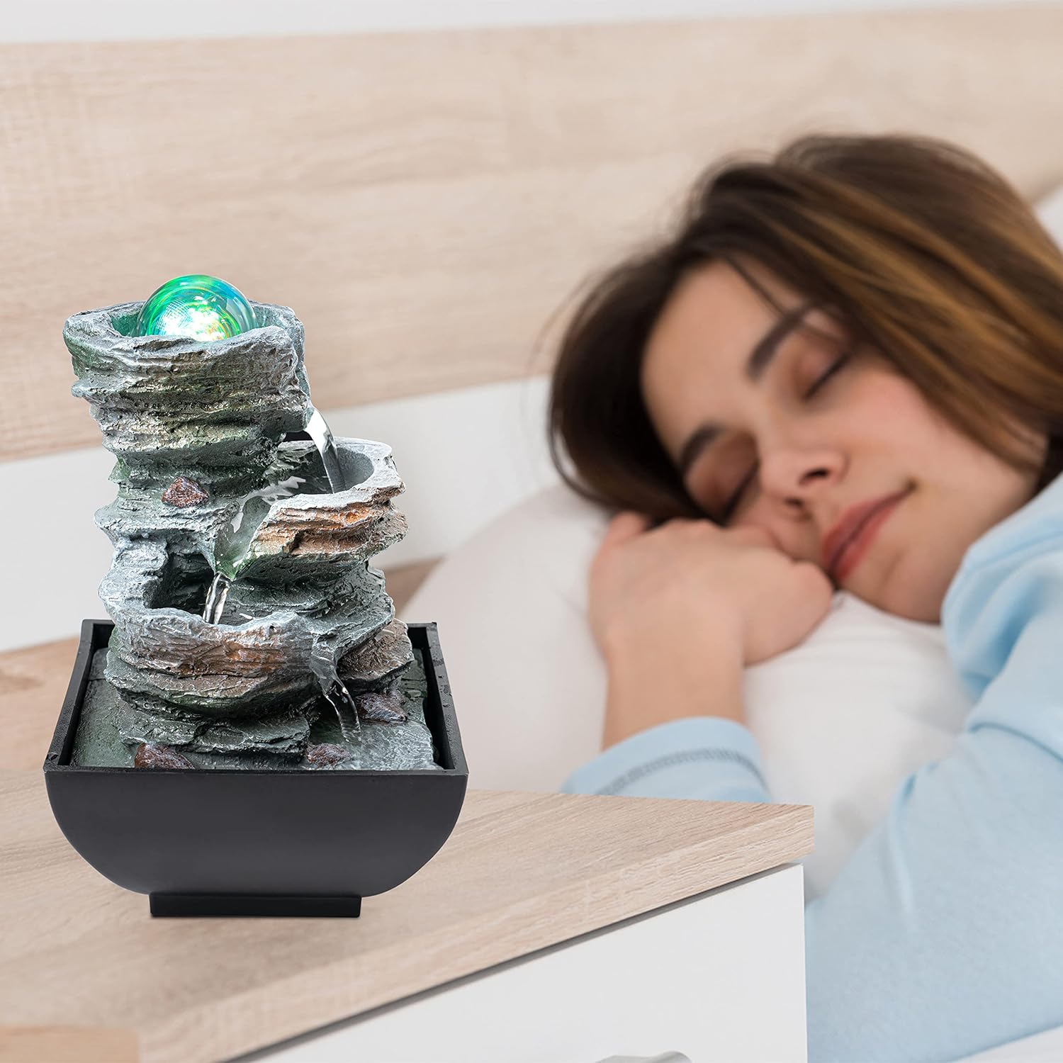 Tabletop Indoor Waterfall Fountain with LED Light and Relaxing Sounds