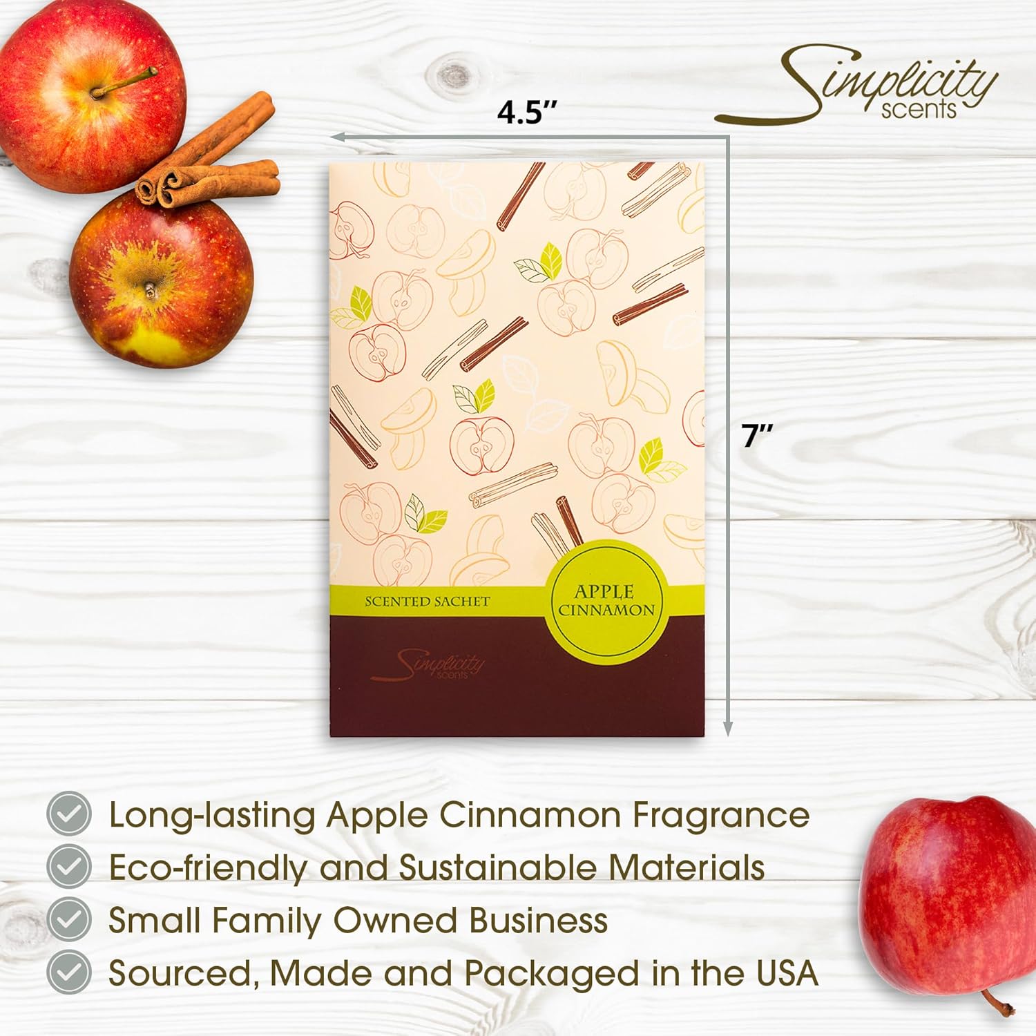 Simplicity Scents Apple Cinnamon Scented Sachets Pack of 3 Fall Winter