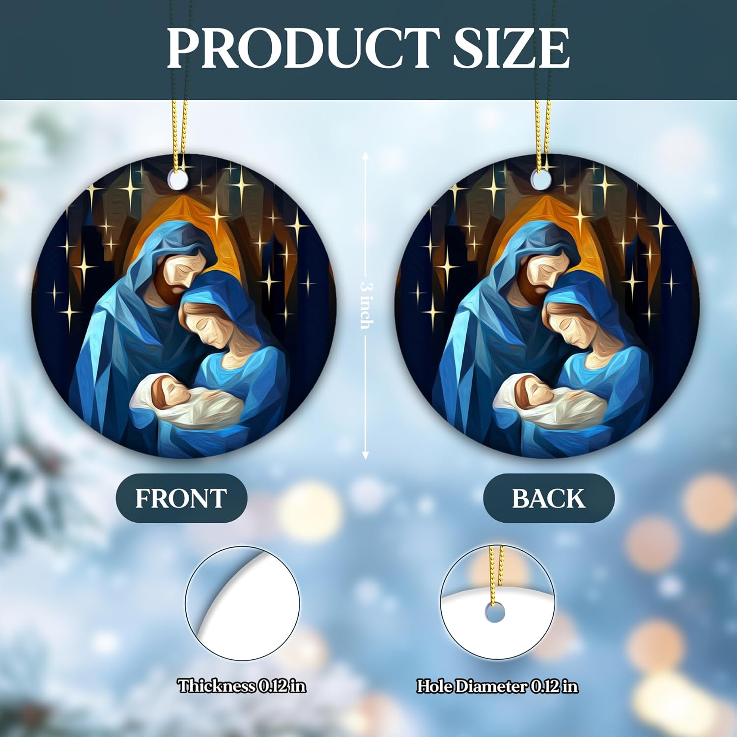 O Holly Night 2024 Two-Side Printed Ceramic Nativity Ornament