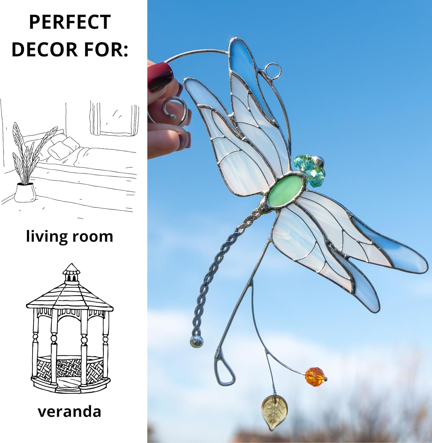 Blue Dragonfly Stained Glass Suncatcher Window Hanging