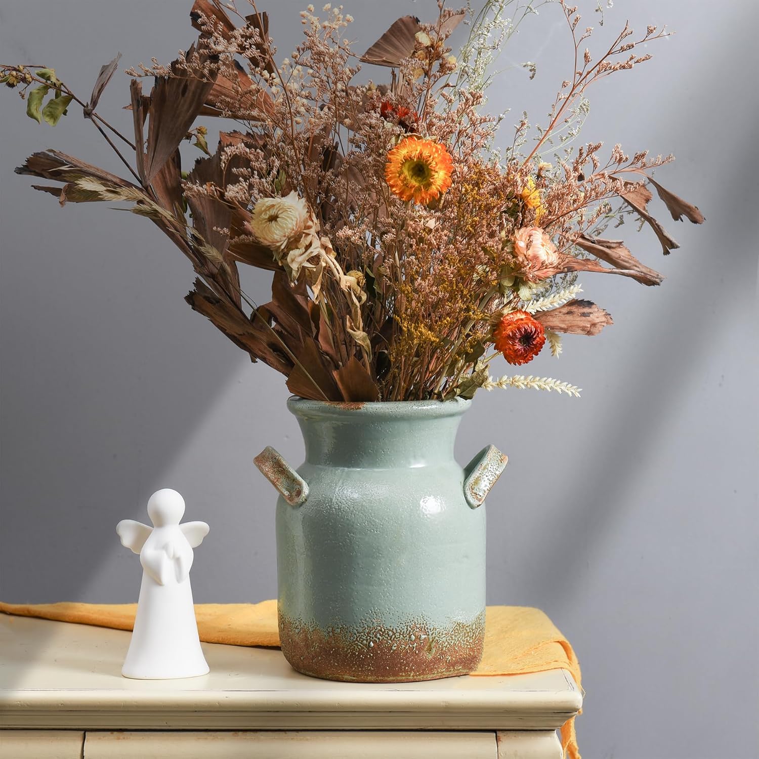 Quoowiit Ceramic Rustic Farmhouse Vase 8 Inches Tall