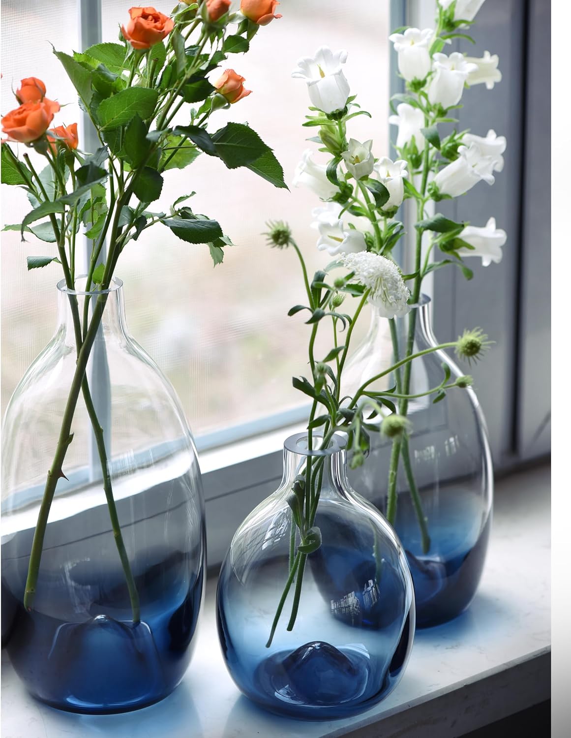 CONVIVA Glass Vase Set Modern Blue Decorative Vases Table Centerpieces
