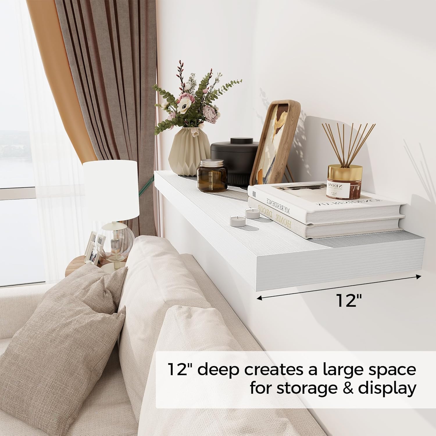 White Floating Shelf 36x12 Inch Wall Mount