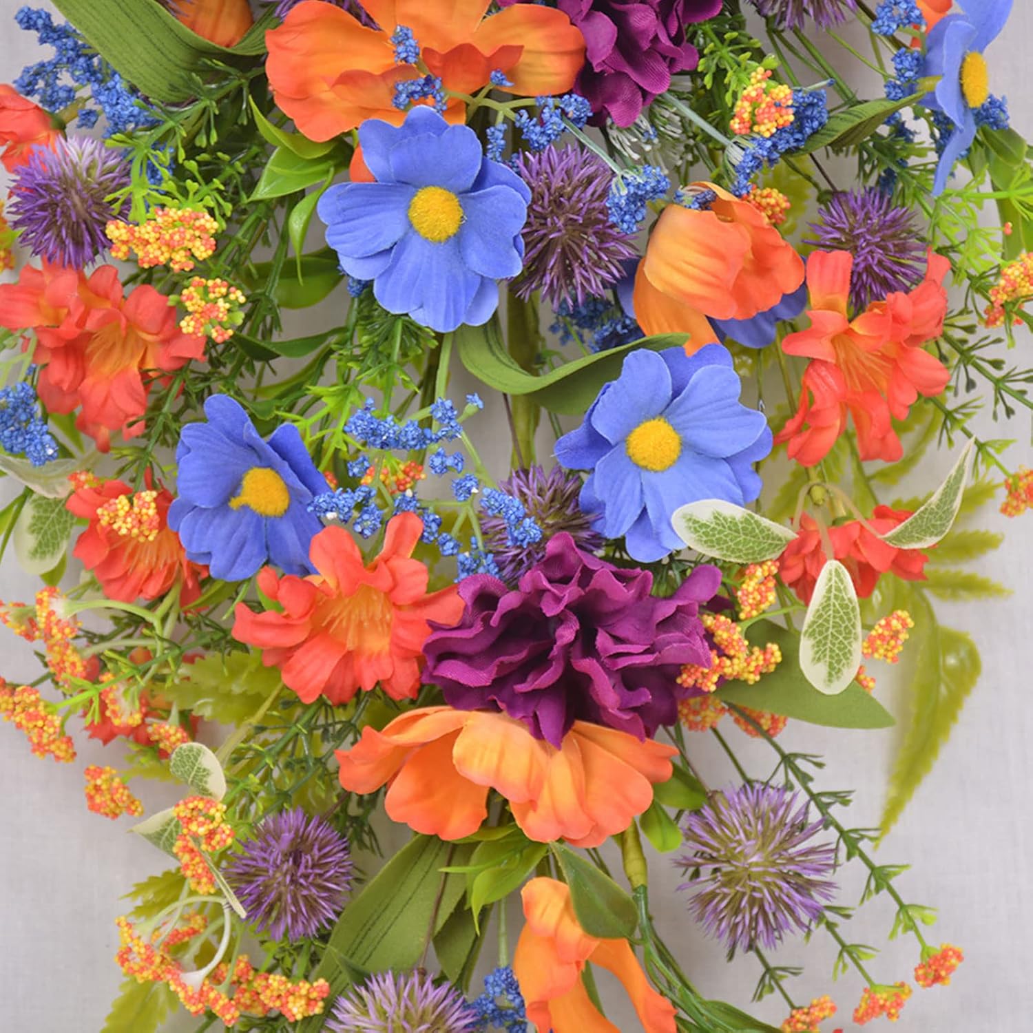 252 Inch Artificial Flower Teardrop Wreath Multicolor Fake Flower Door Hanging Garland for Home Wedding Decor