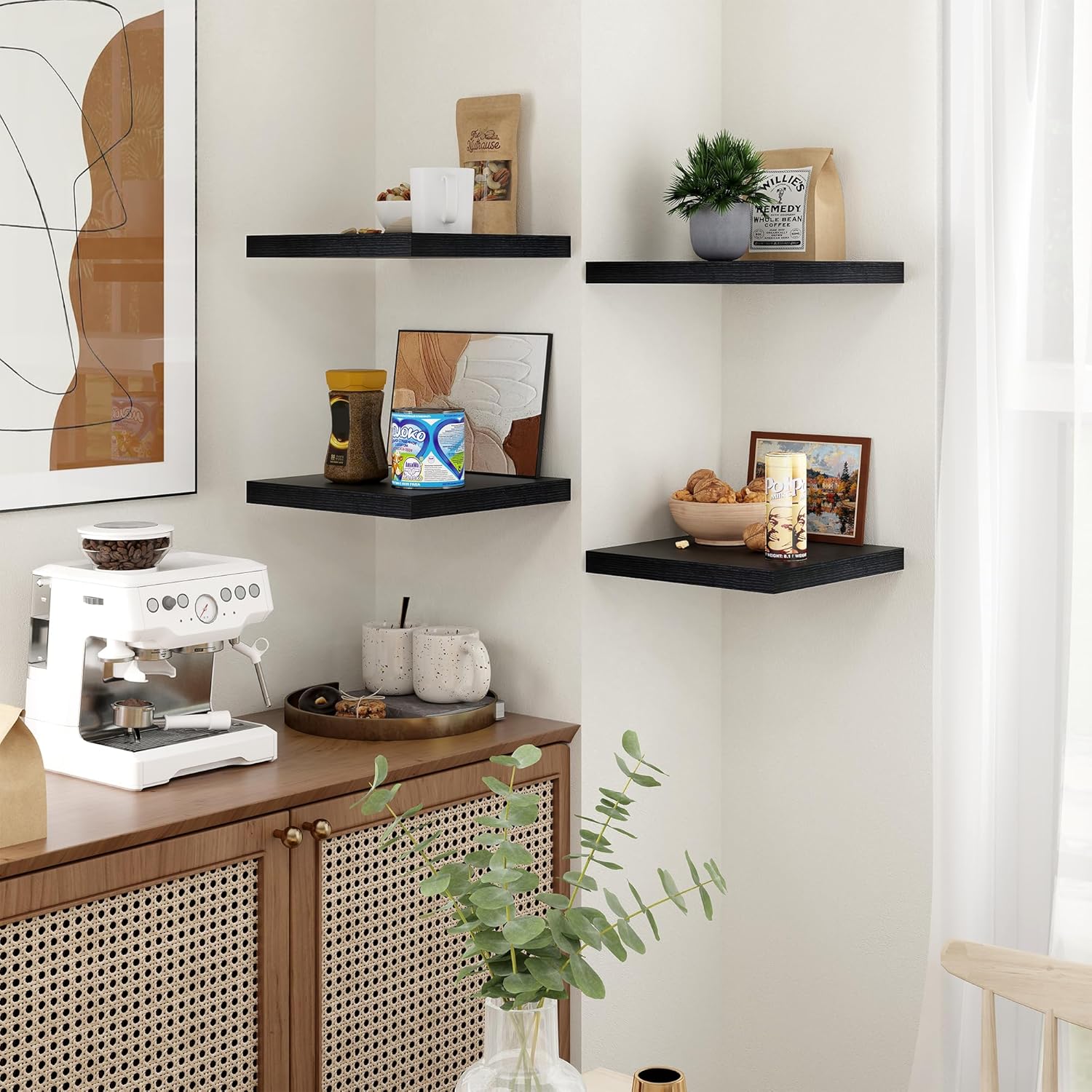 Fun Memories Set of 3 Black Floating Shelves 12 Inch Square