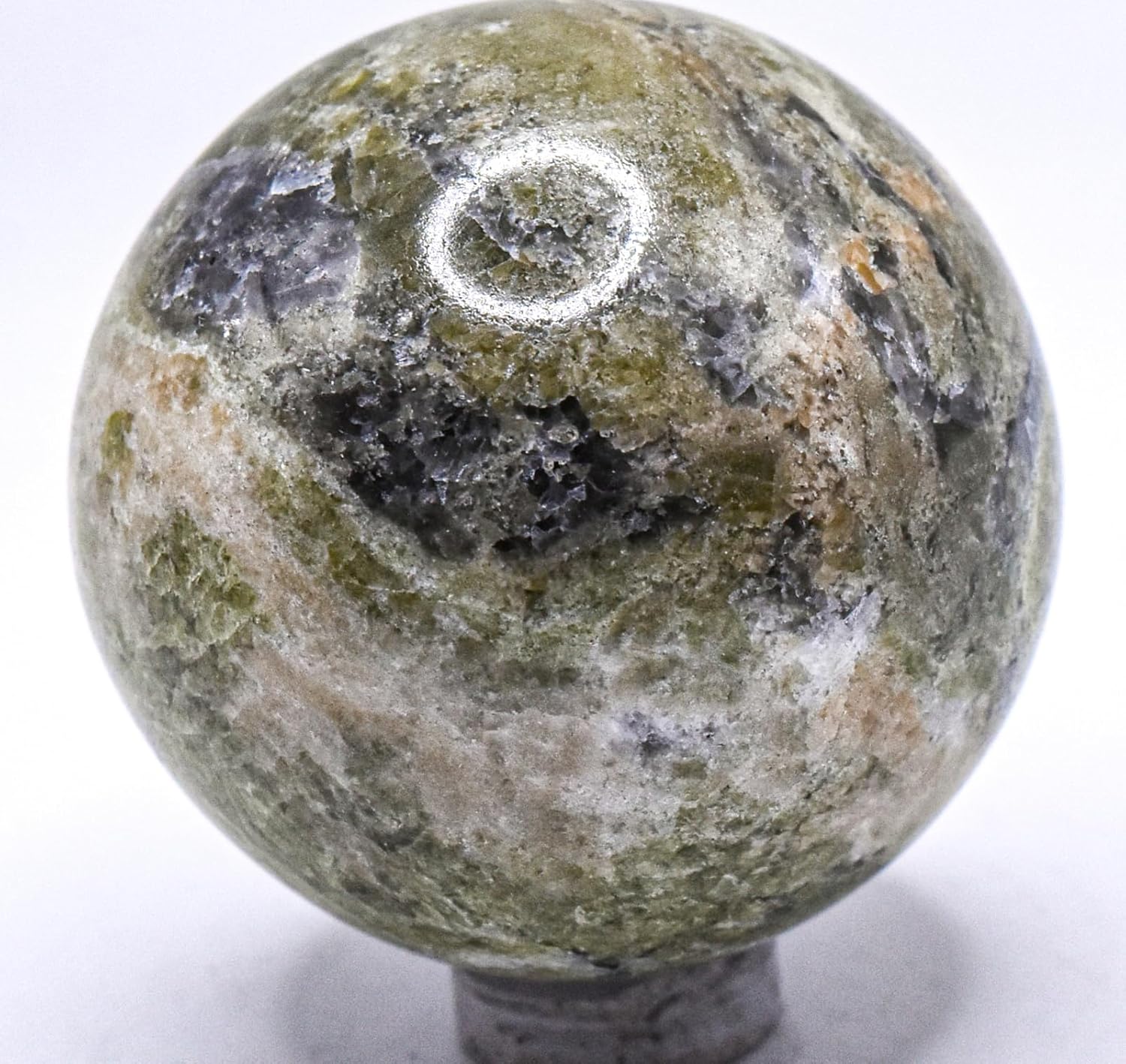 46mm Green Vesuvianite Gemstone with Clear Calcite Sphere - India