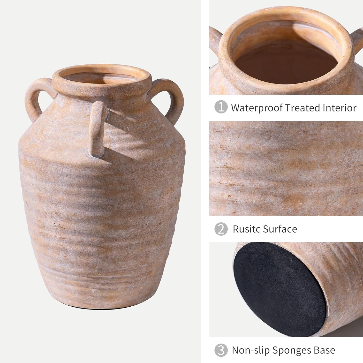Vintage Terracotta Ceramic Vase with Handles