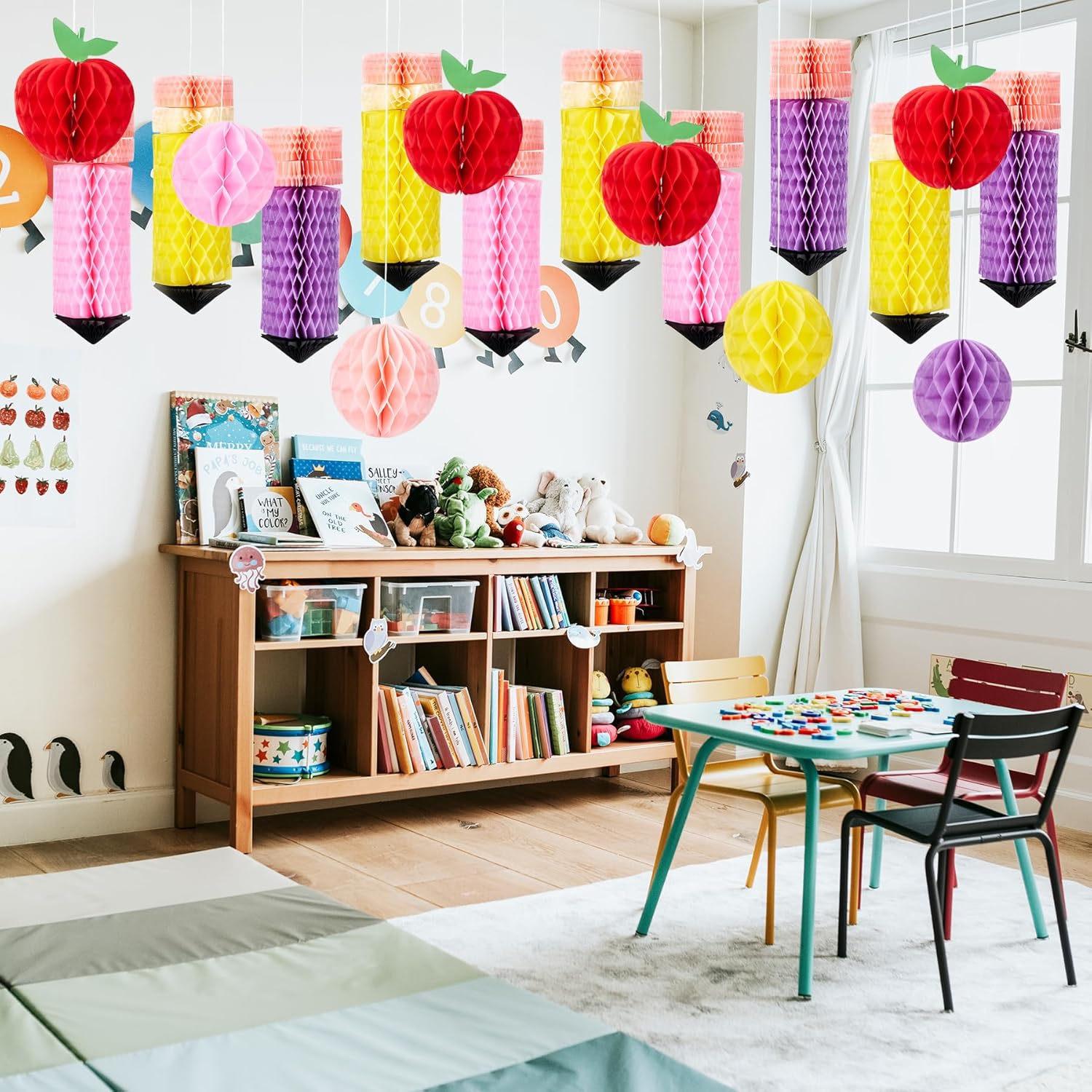 18 Pcs Pencil Apple Hanging Decorations Set